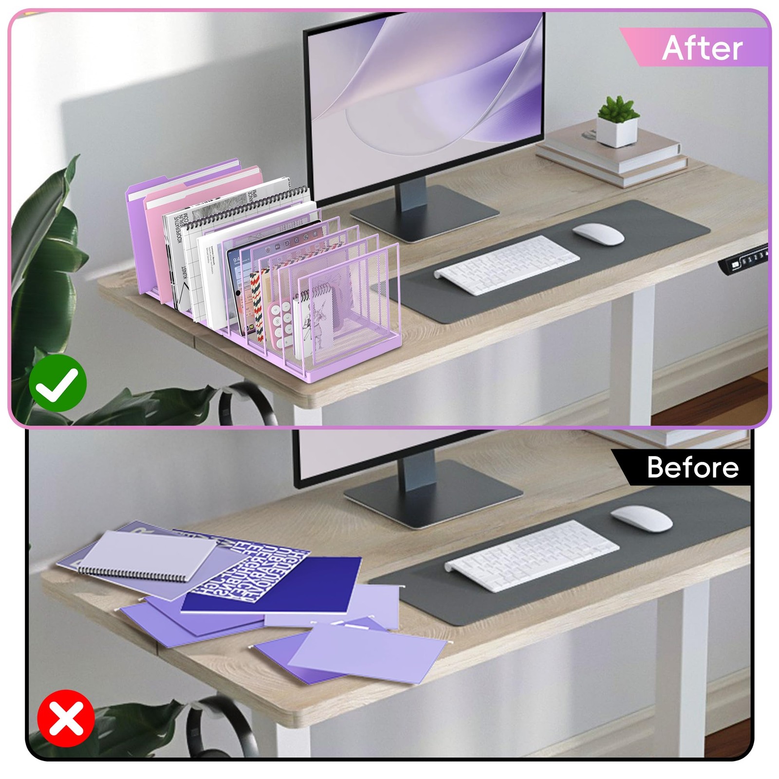 9-Section Desk File Organizer, Vertical File Holder, Mesh Desktop File Folder…