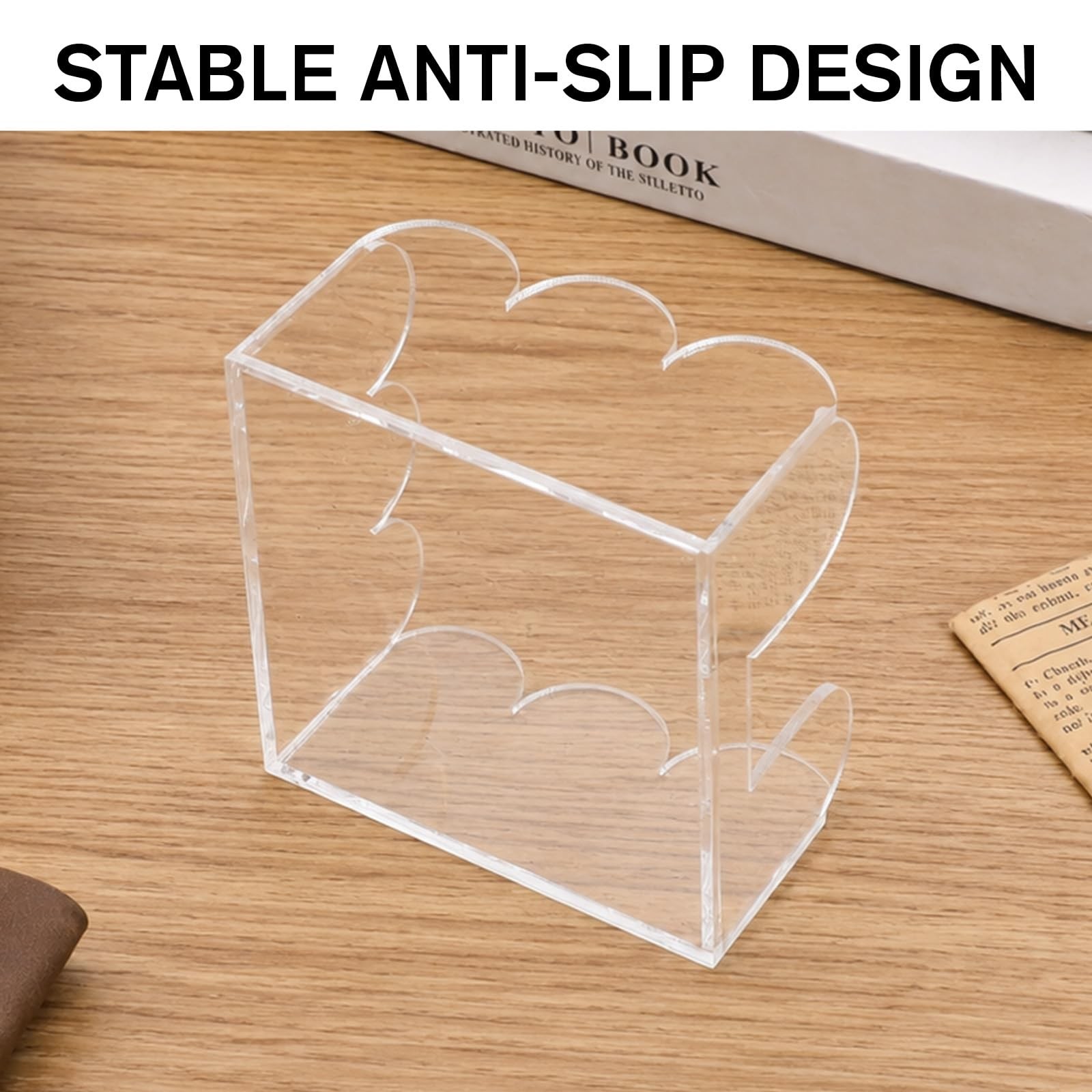 Scalloped Acrylic Sticky Note Holder 3×3 Clear Desk Organizer Cute Wave Design