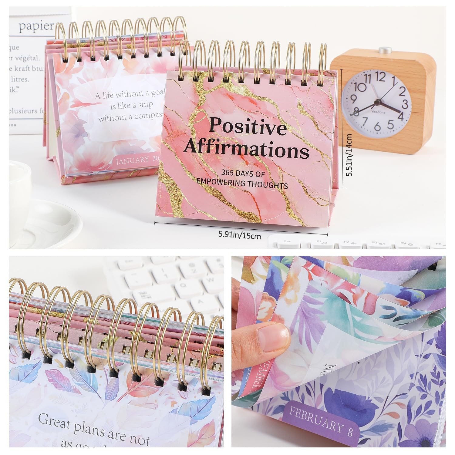 Daily Flip Calendar with Inspirational Quotes – Motivational Flowing gold