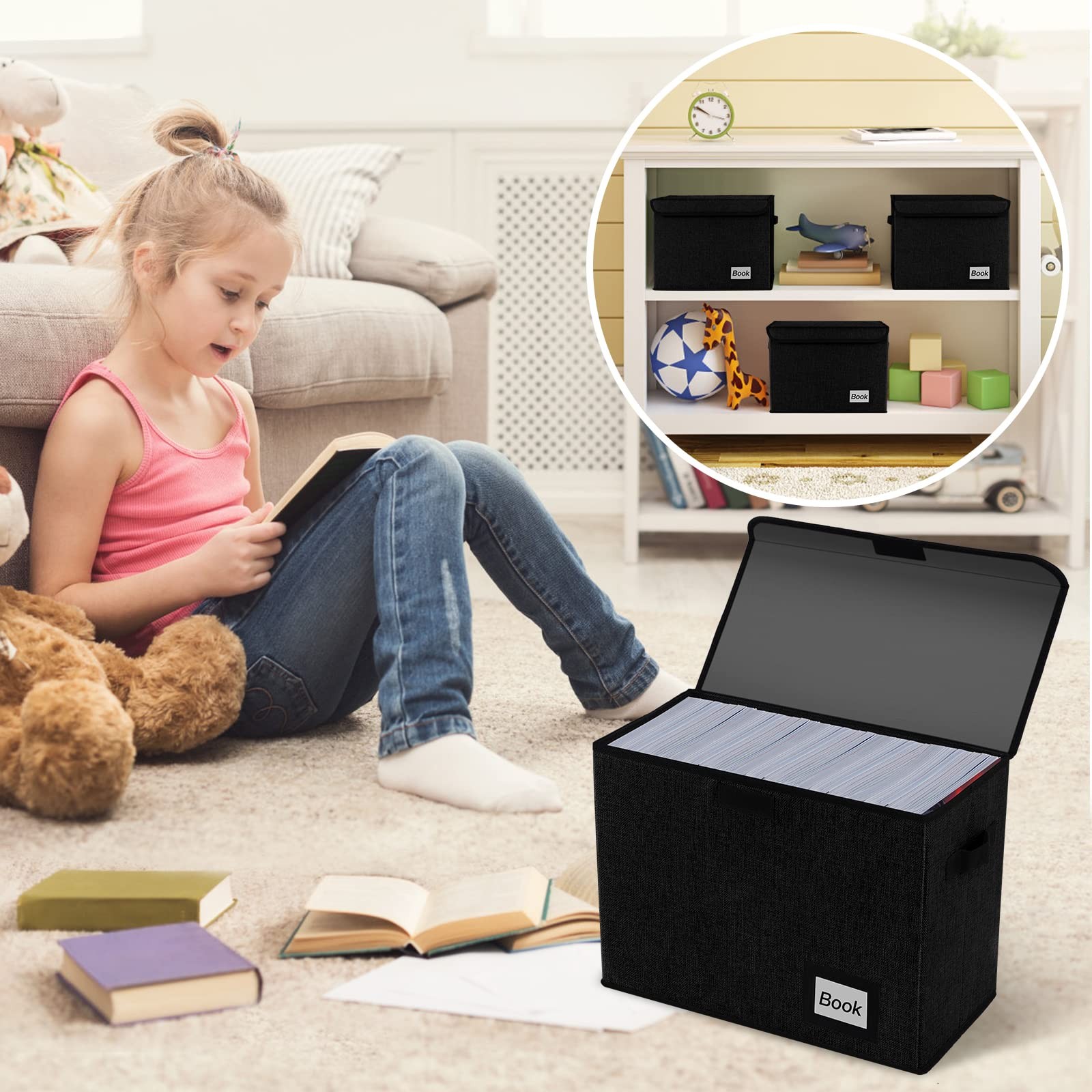 YNSZAS Comic Book Storage Box 15.8″ X 7.8″ X 11.8″, Collapsible 1pcs, Black