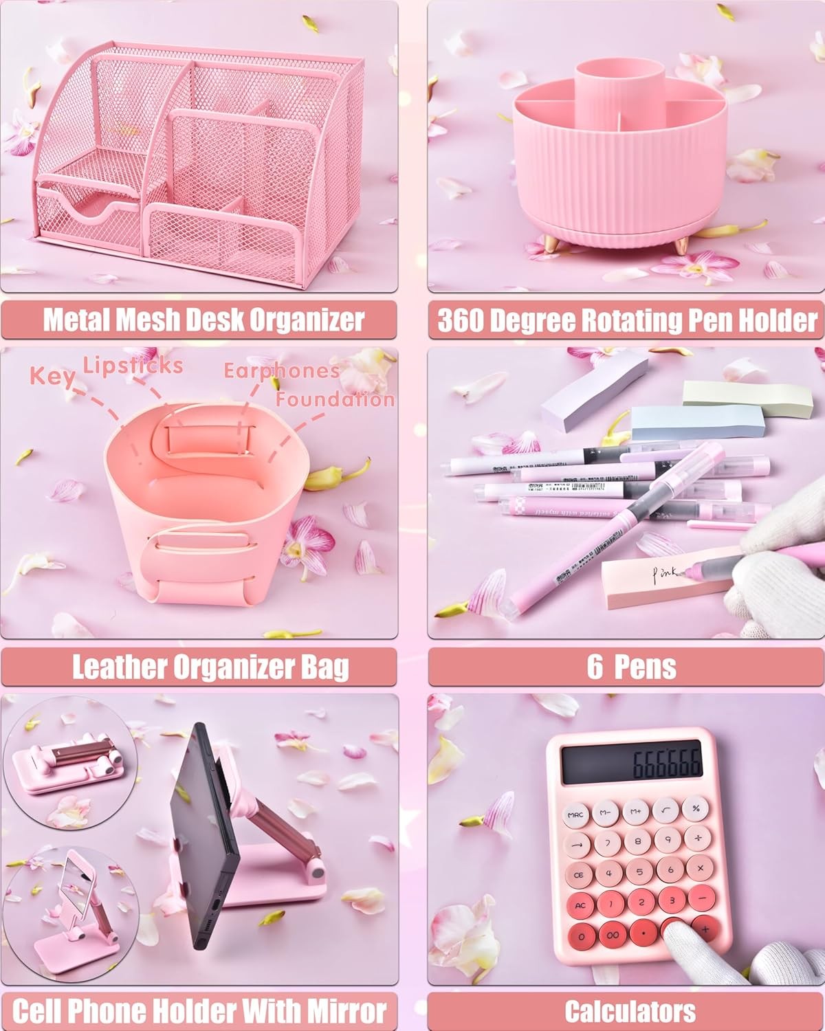 Pink Desk Organizer Set 21 PCS 1 Set