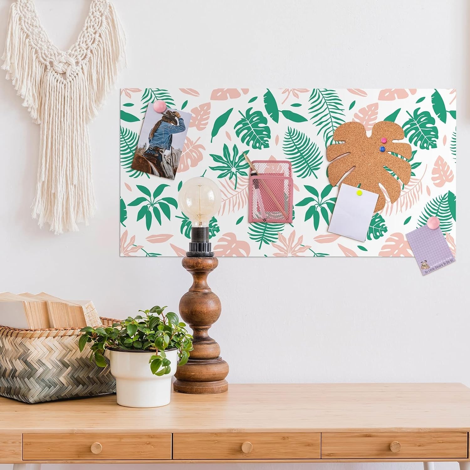 School Locker Organizer Set with Palm Leaf Wallpaper and Magnetic Accessories