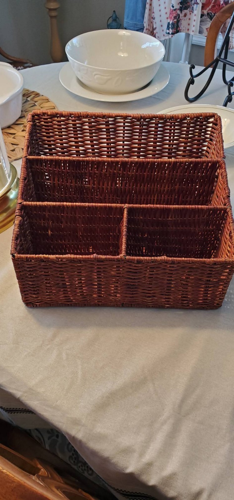 Vintage Wicker Rattan Desk Mail Organizer work Office Cottagecore Boho