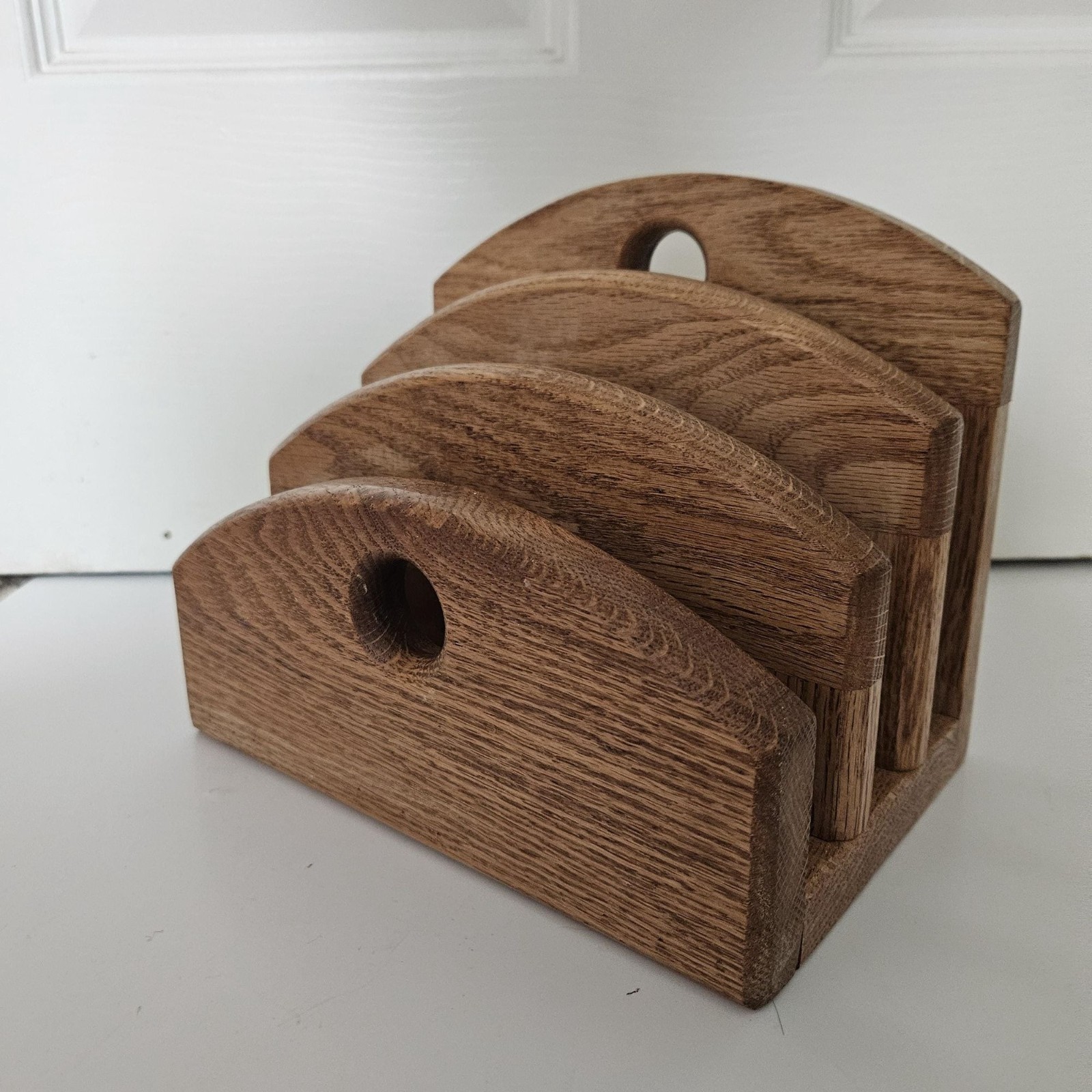 Vintage Solid Oak Wood Mail File Organizer, Desktop Office Decor, Hand Carved