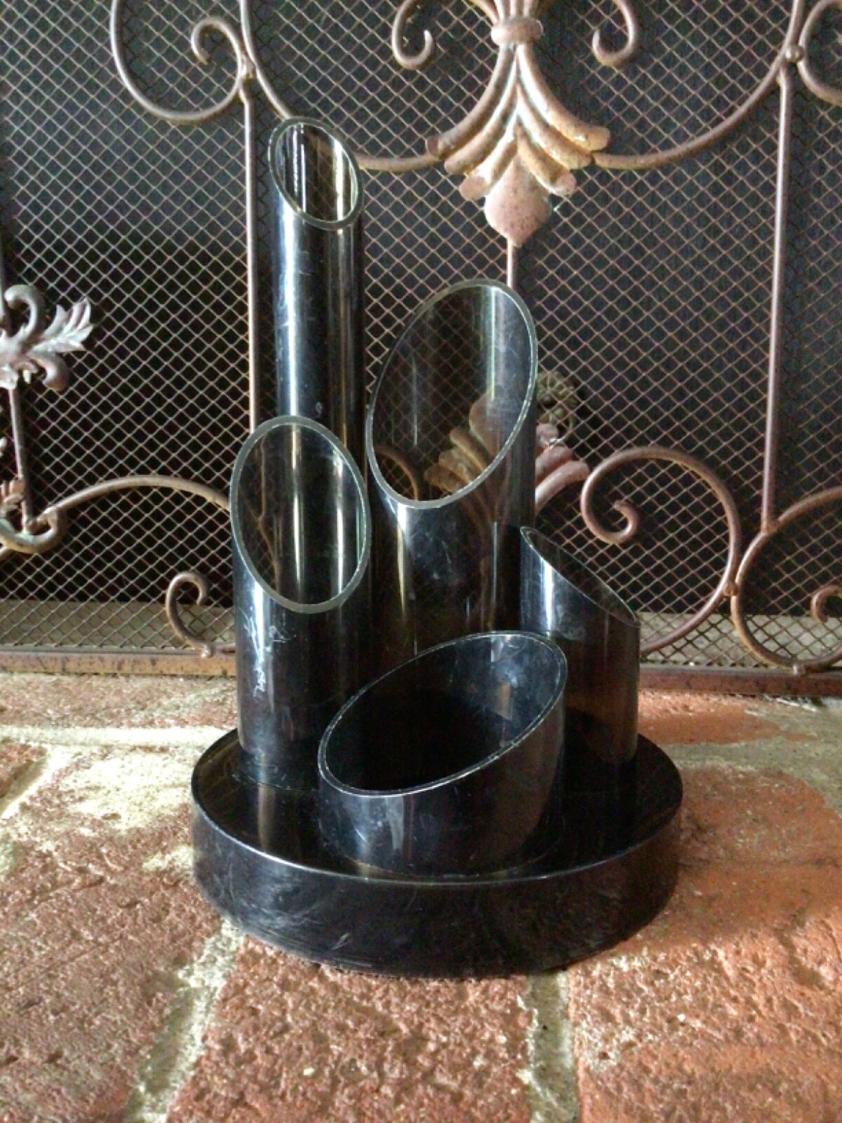 Vintage MCM Desk Caddy Organizer Pen Holder Clear Black Acrylic Hong Kong