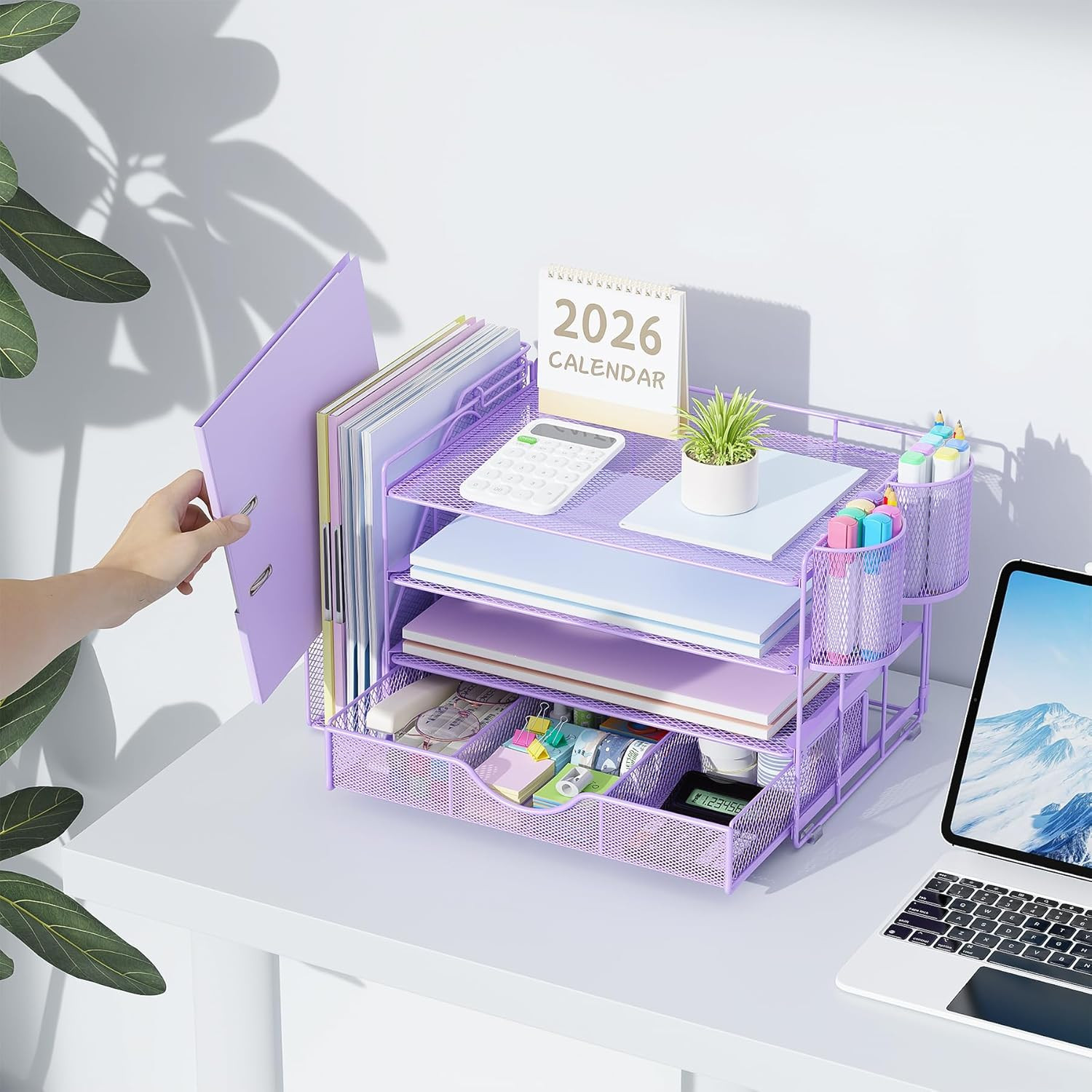 Gianotter Desk Organizers and Accessories with File Holder, 4-Tier Desk Accessor