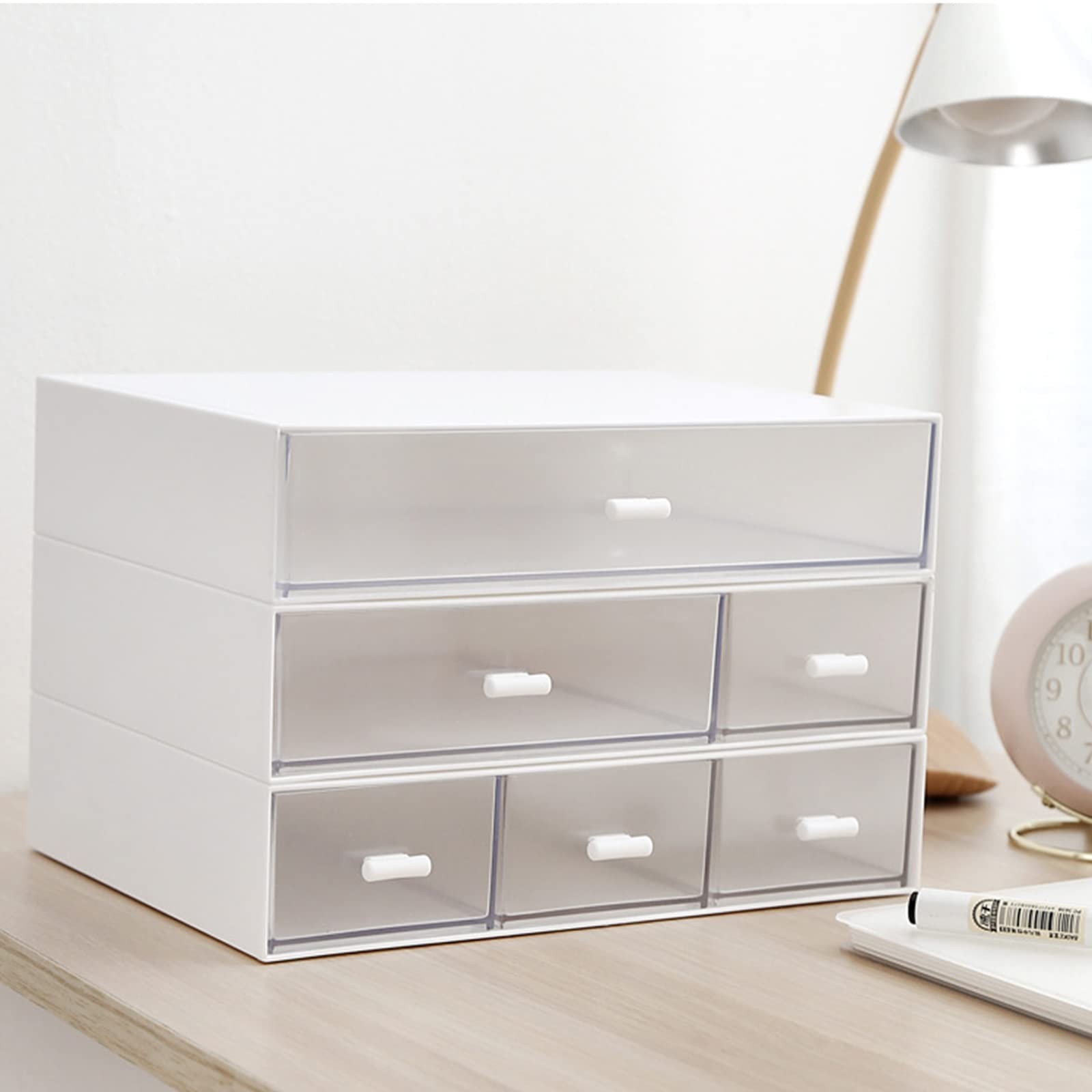 Desk Organizer-3 Tier Stackable 9*6.5*2inch – 1+2+3 Compartment, White
