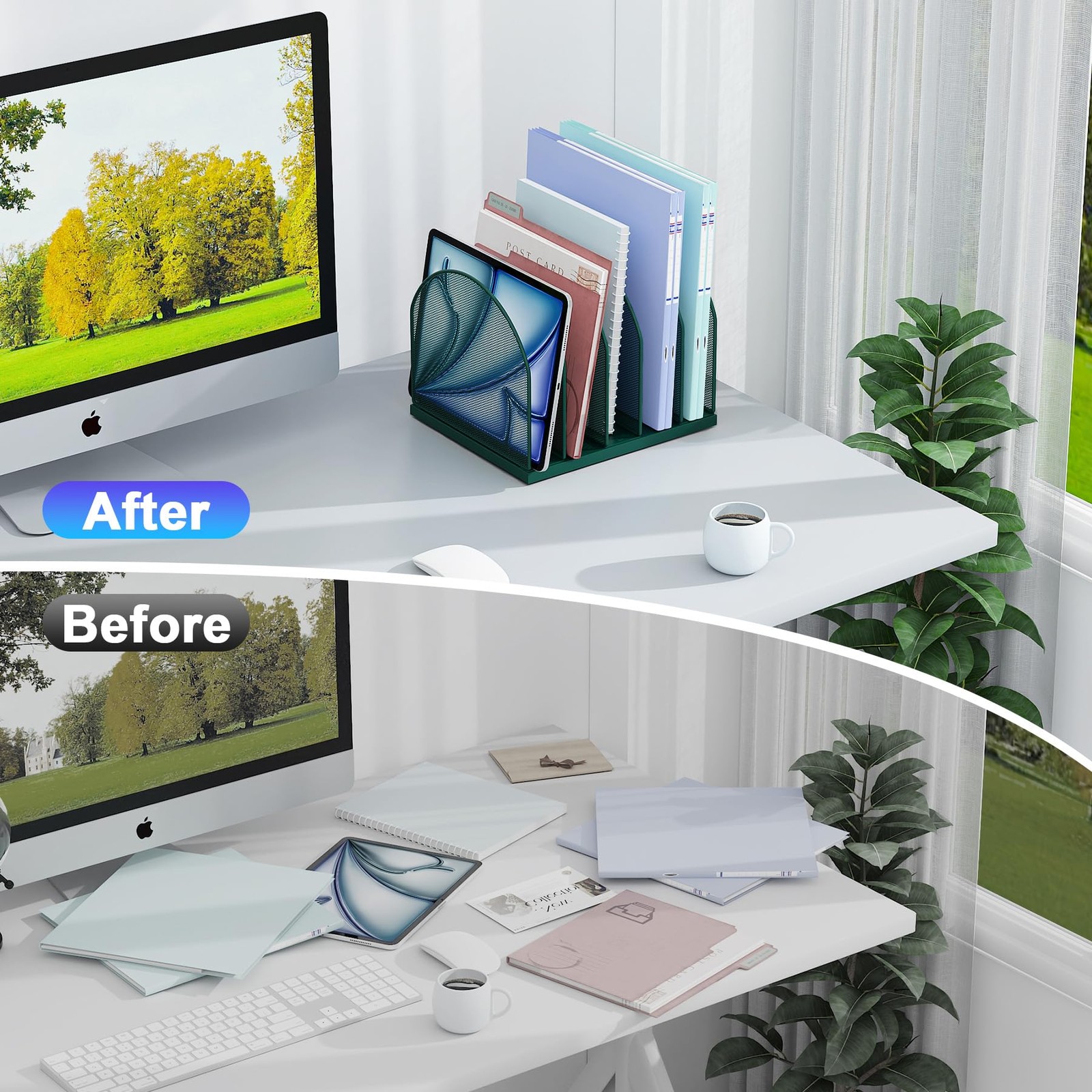 gianotter Desktop File Organizer, Desk Organizer with 5 Upright Style, Green