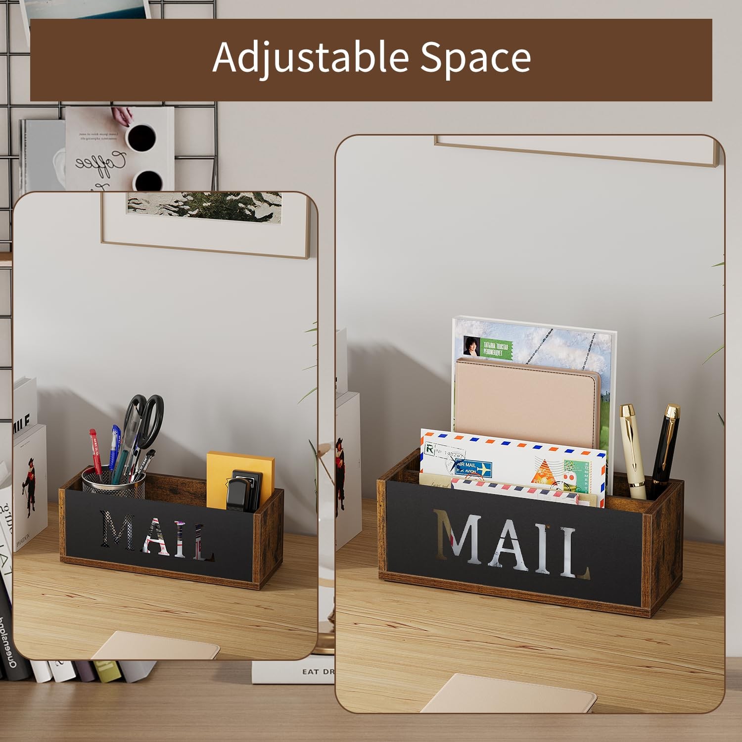 Desk Mail Organizer Wall Mount Holder 2 Slots Basket Countertop Envelope