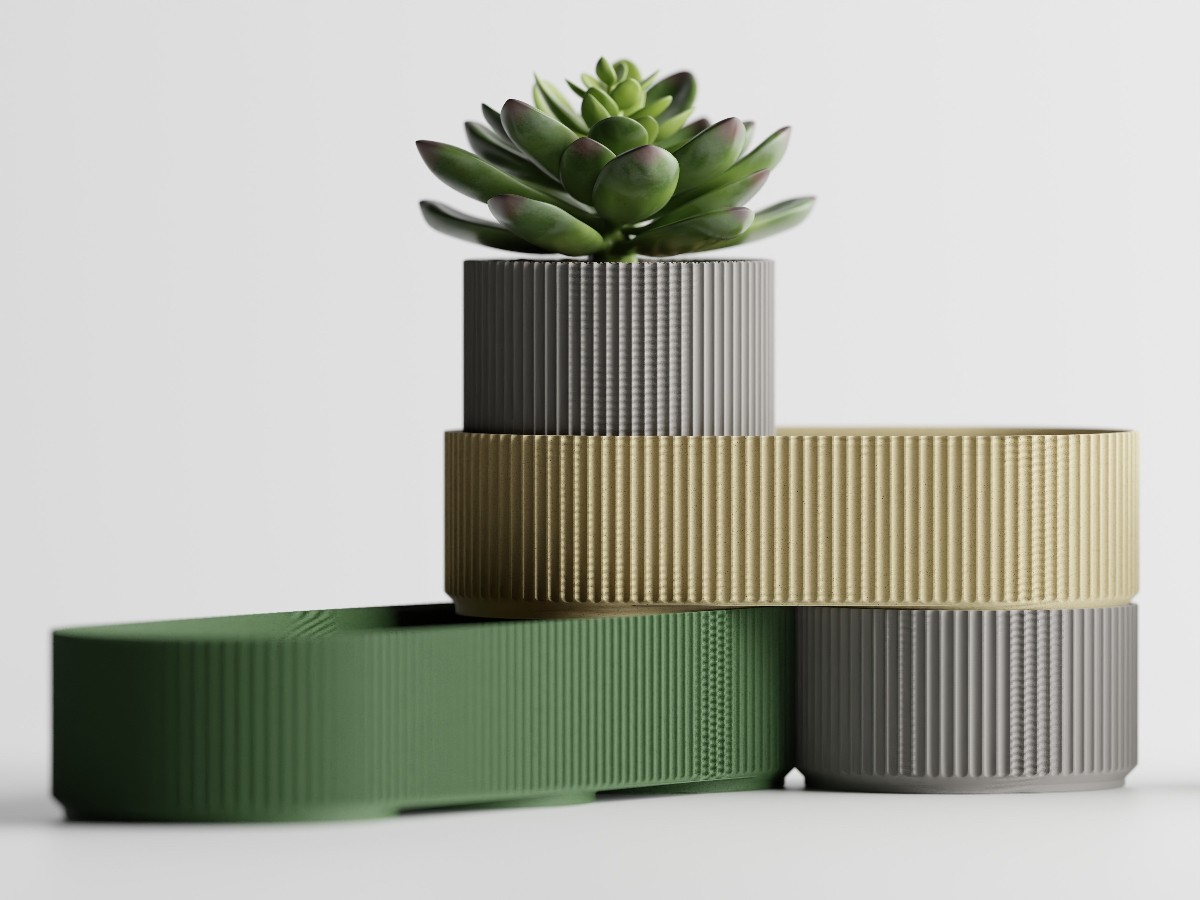 Modern Desk Organizer Stacked Cylindrical Storage Trays Green Beige