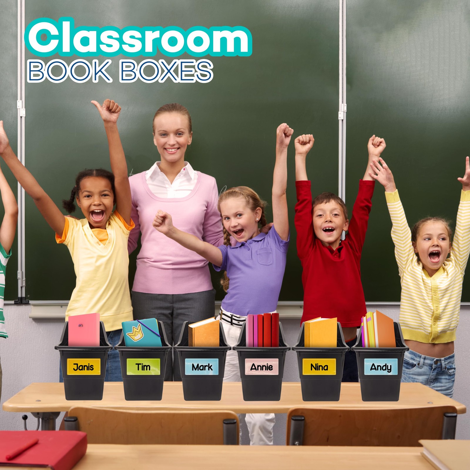 6 Durable Book and Binder Holder, Files Book Bins for Classroom, Plastic Vert…