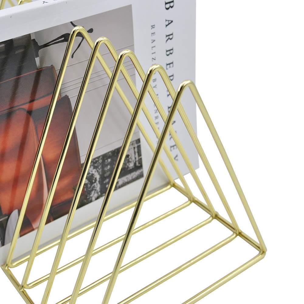 Gold File Holder Organizer Triangle Record Album Magazine Wire Rack 9 Slot