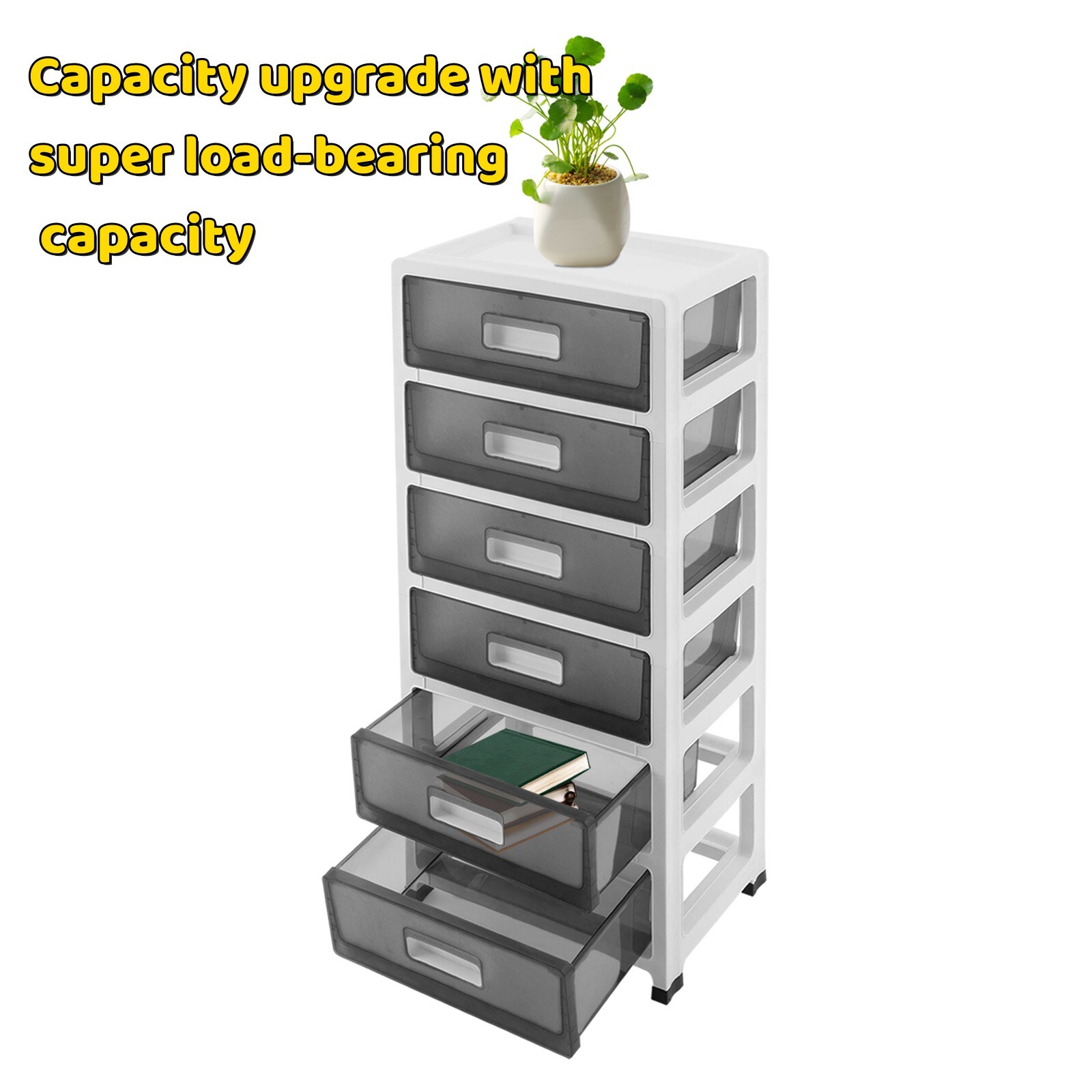 Large 6-Drawer Desktop Organizer with Open Tray Top, for Desk Organizer, Black