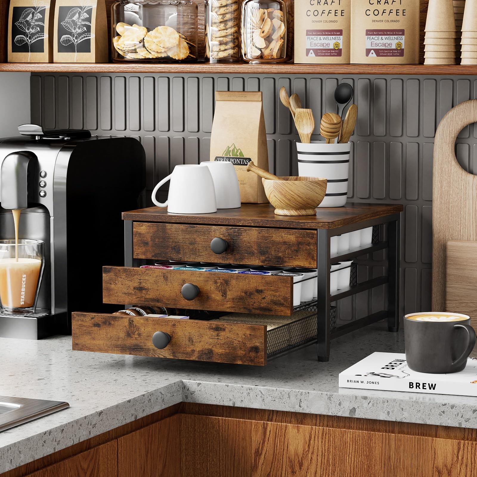 Coffee Pod Holder for 13.39 inches x 12.2 x 9.06 inches, Brown