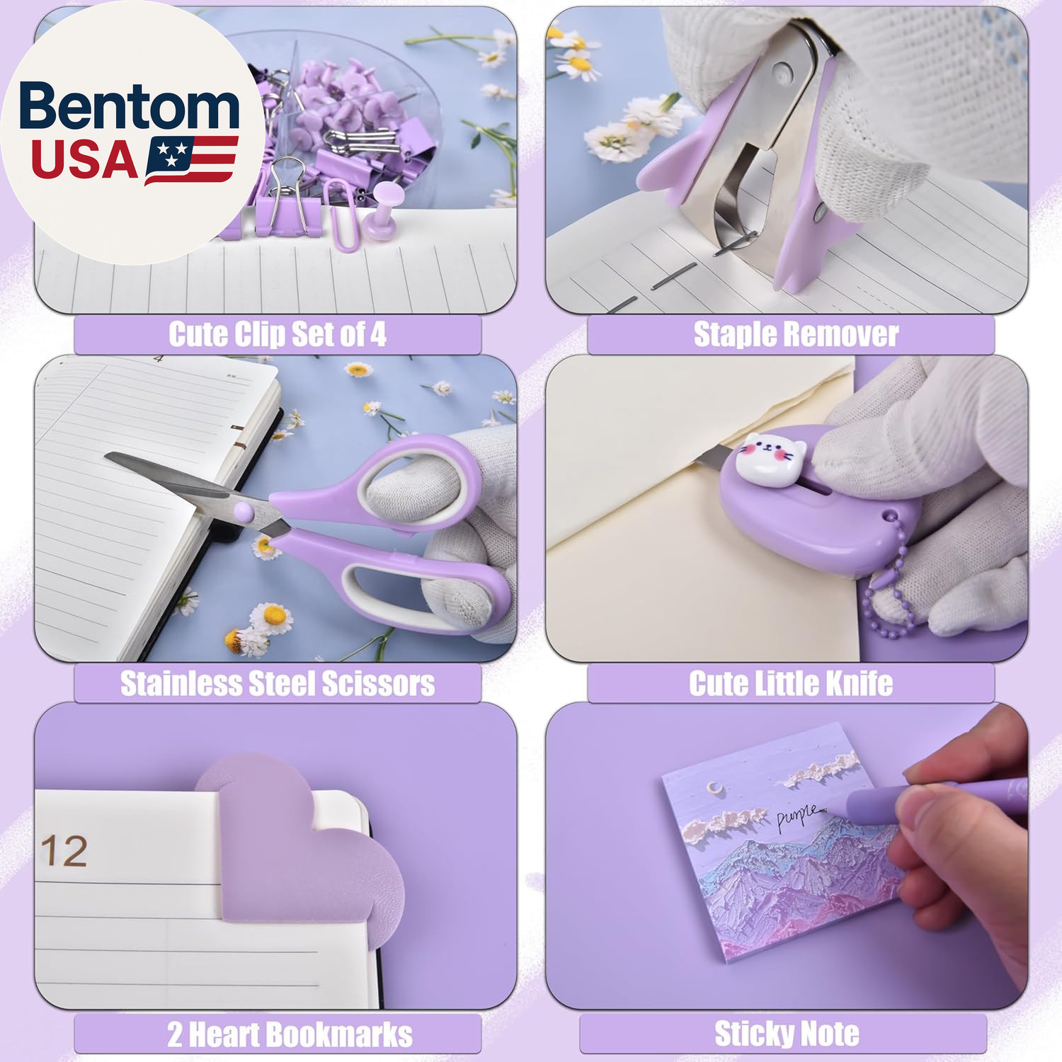 Purple Desk Accessories, 26Pcs Office Supplies and Desk Organizers, with Tape Di