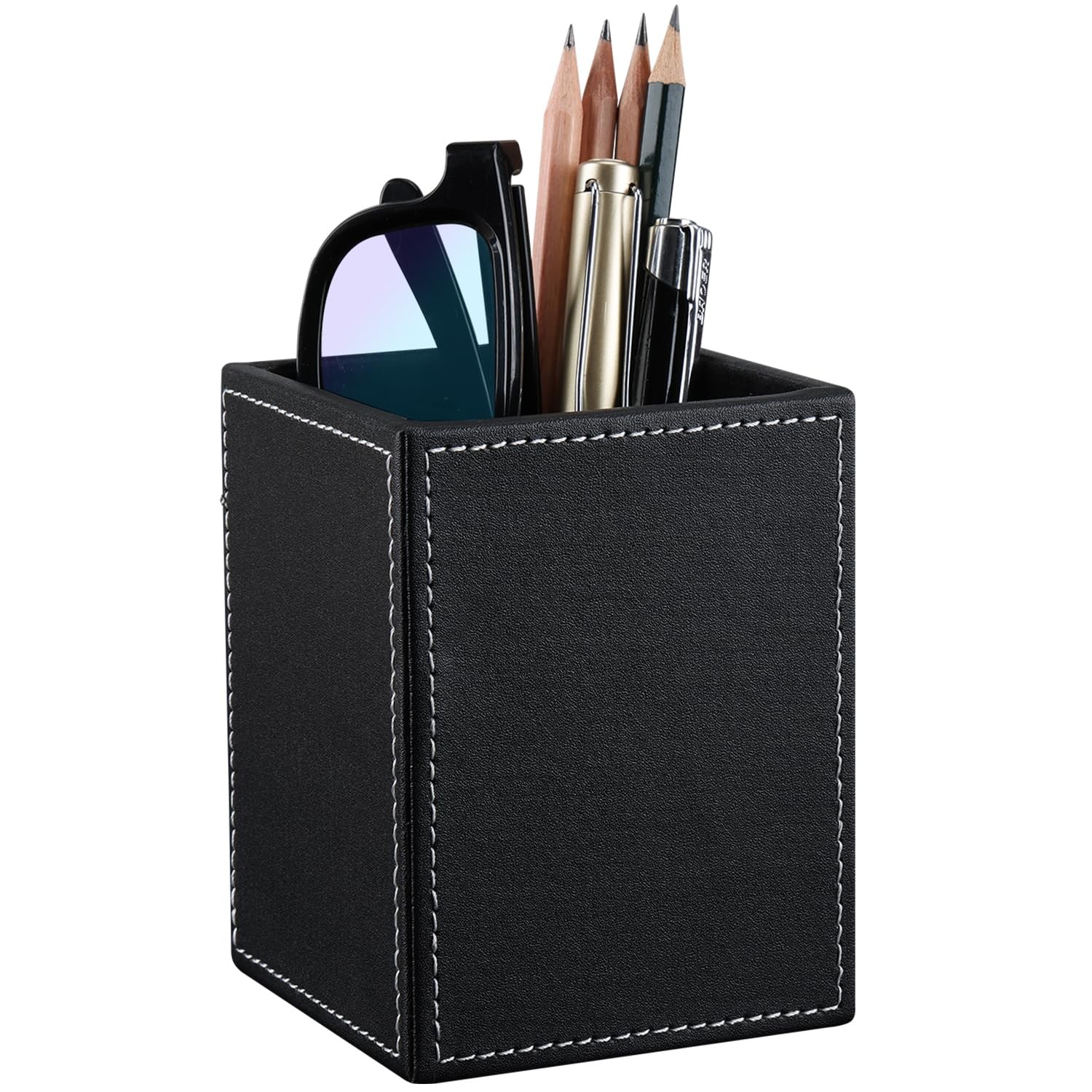 PU Leather Square Pens Pencils Holder Cup Desktop Stationery Organizer Case O…