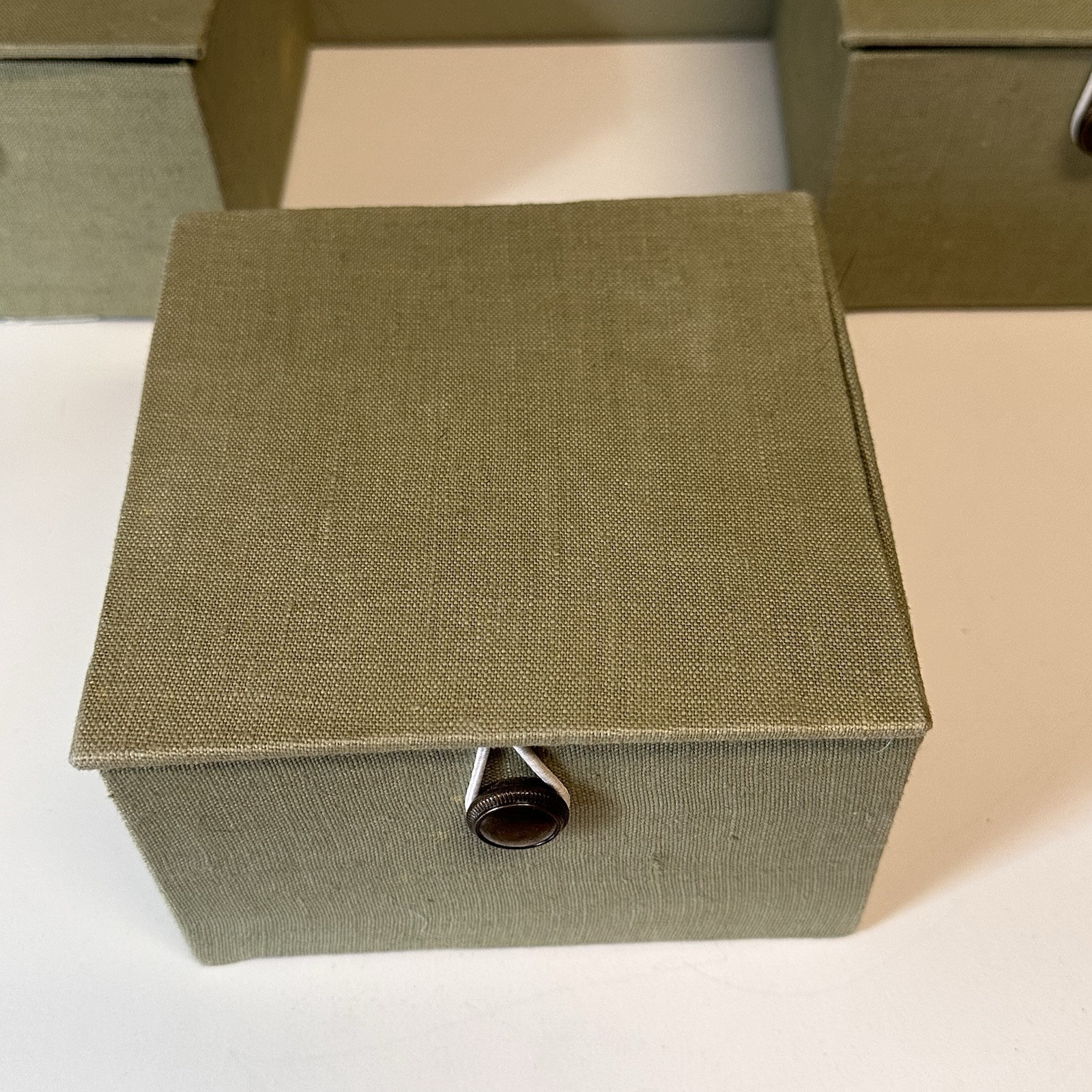 Cloth Bound Green Fabric Wrapped Lot of 3 Flip Boxes Storage Boxes Decor Boxes