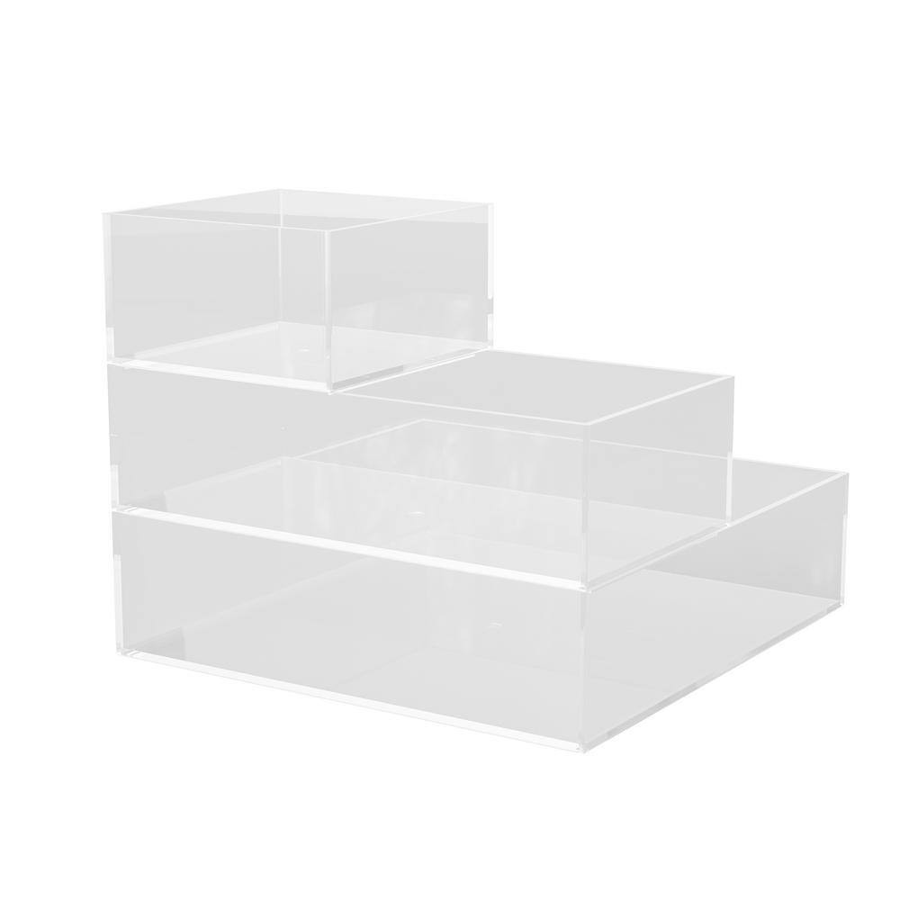 Clear/White Desk Organizer Set of 3 – 1 Small/1 Medium/1 Large