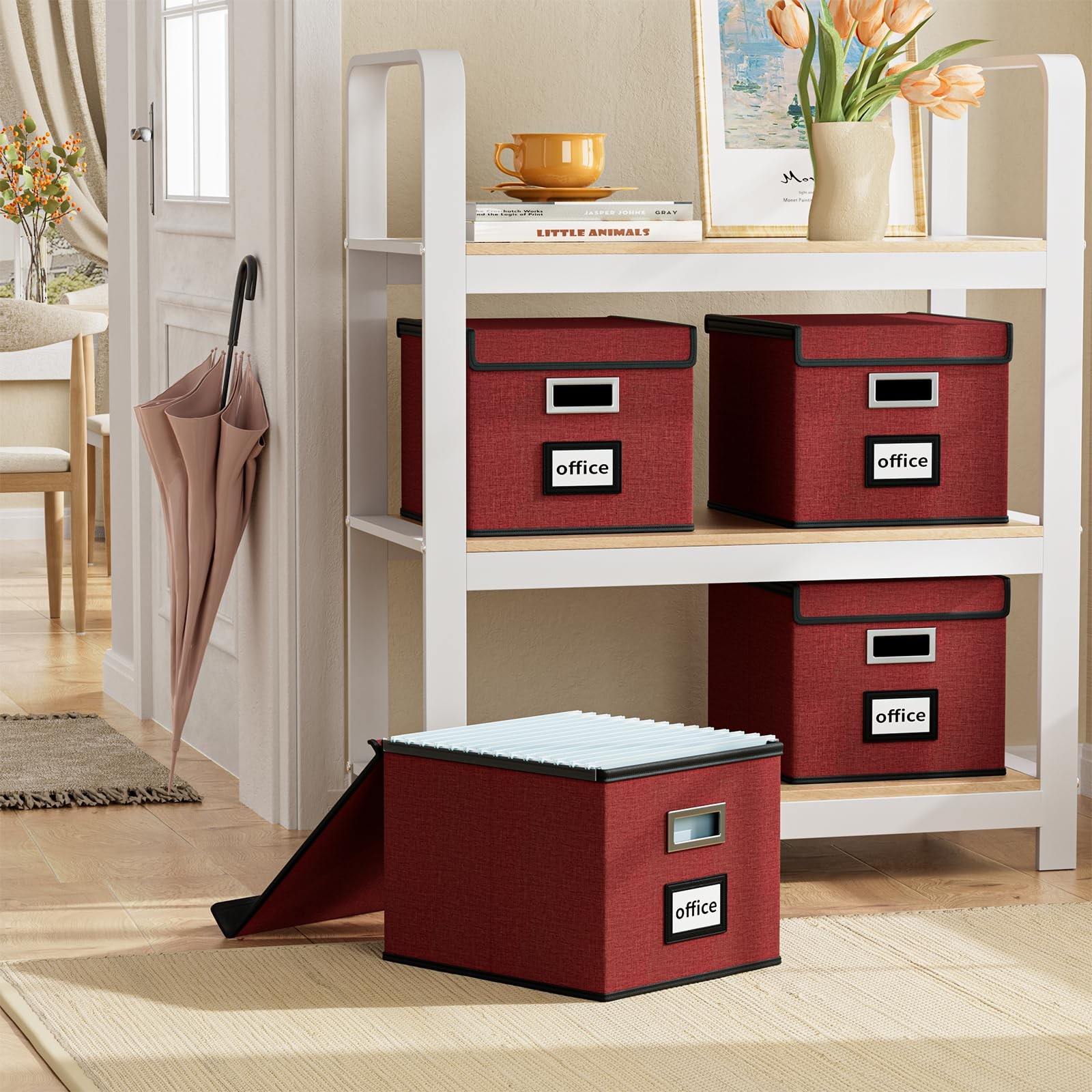 Huolewa File Organizer Box with Lid, 1 pack – without folders, Dark Red