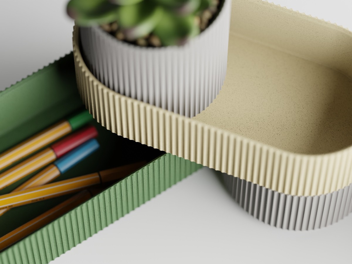 Modern Desk Organizer Stacked Cylindrical Storage Trays Green Beige