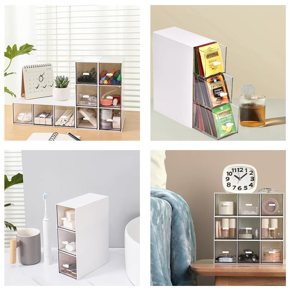 Plastic Tea Bag Organizer with 3 Drawers, 3.1in L x 6.6in W x 9.05in H, White