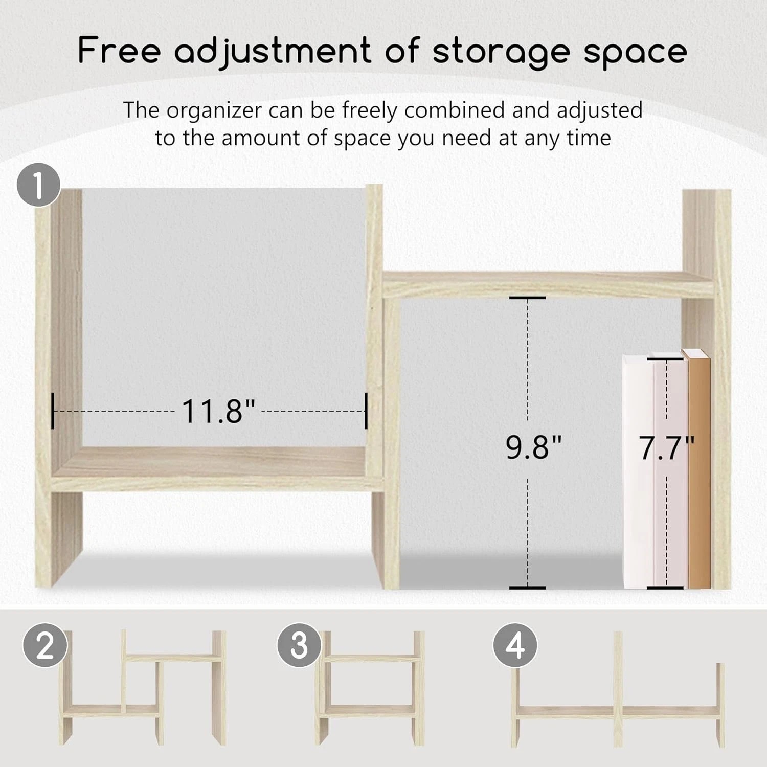 Adjustable Desktop Organizer – Stylish White Wood Mini Bookshelf for Office