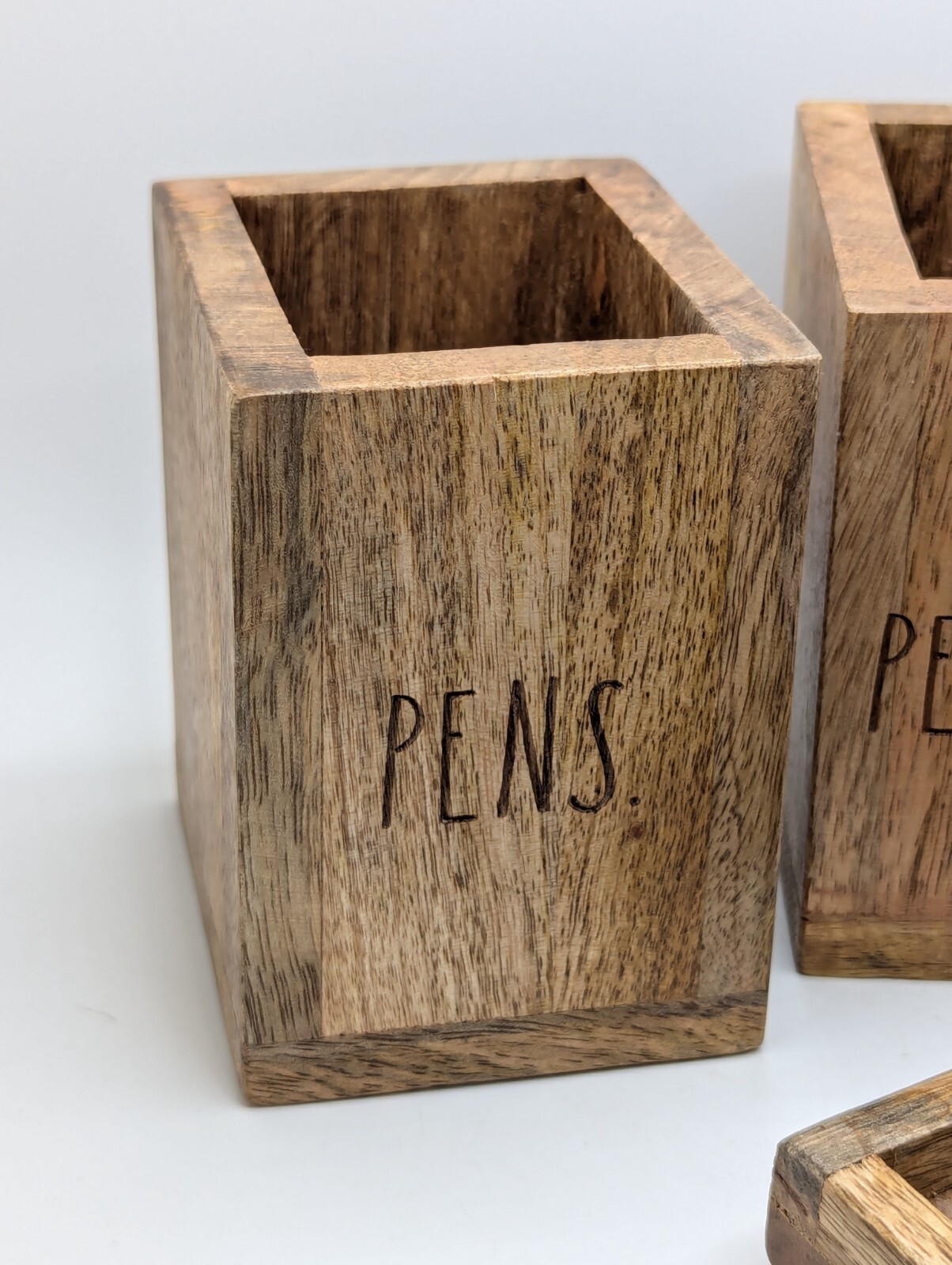 NEW Rae Dunn Wooden Pen and Pencil Holder with Base Tray Natural Wood Color