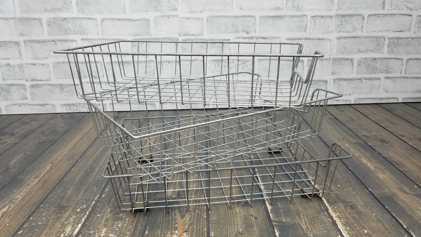 LOT of 3 – Vintage Industrial Metal Wire In-Out Letter Size Desk Tray Baskets