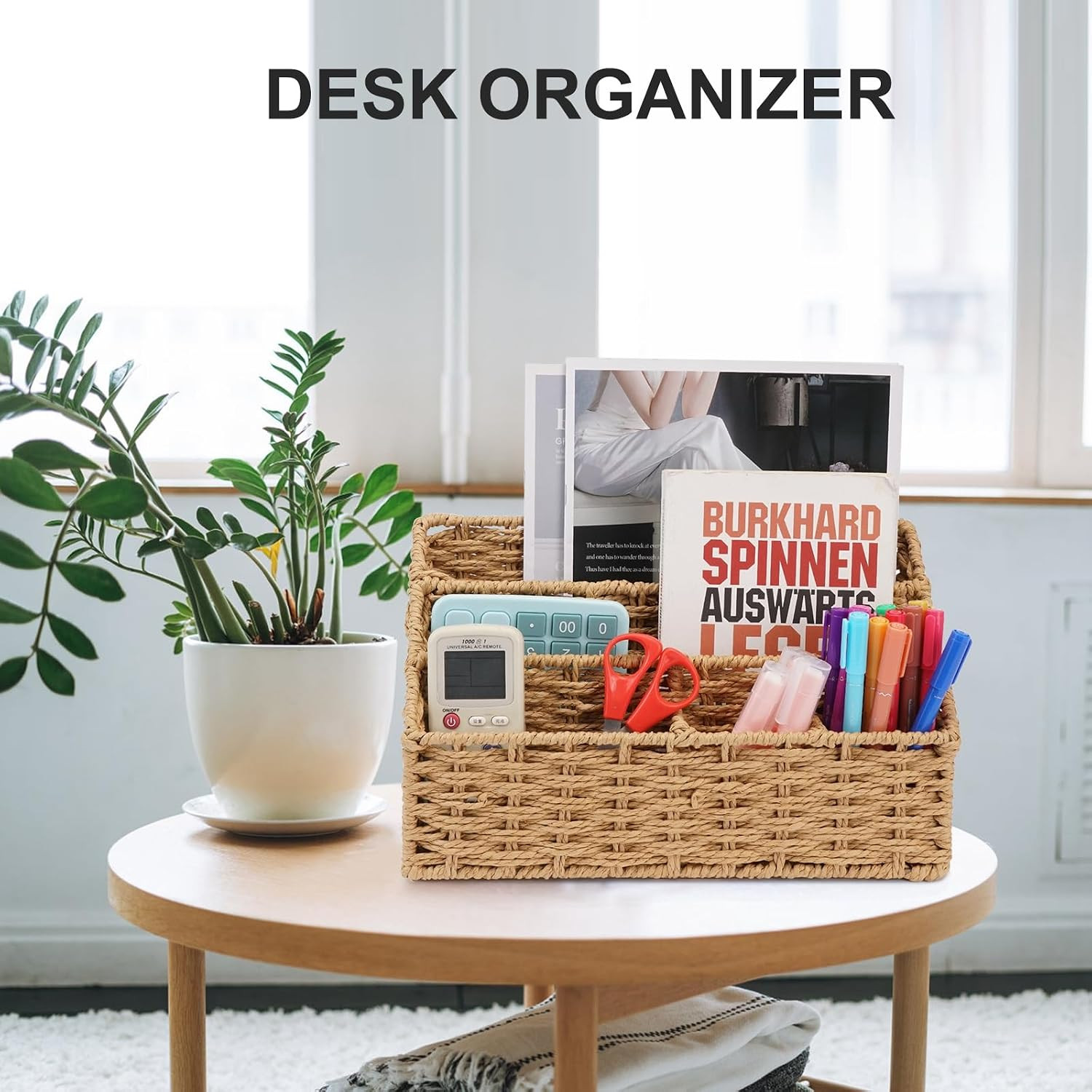 Woven Mail Organizer for Desk Countertop, Desktop Mail Holder Sorter Storage