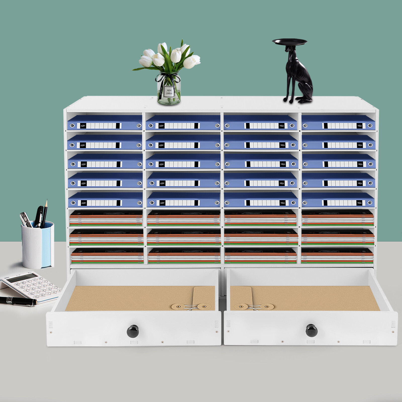 PVC 32 Slots Shelf Organizer Desk Accessories for Folders File Mail Sorter Rack