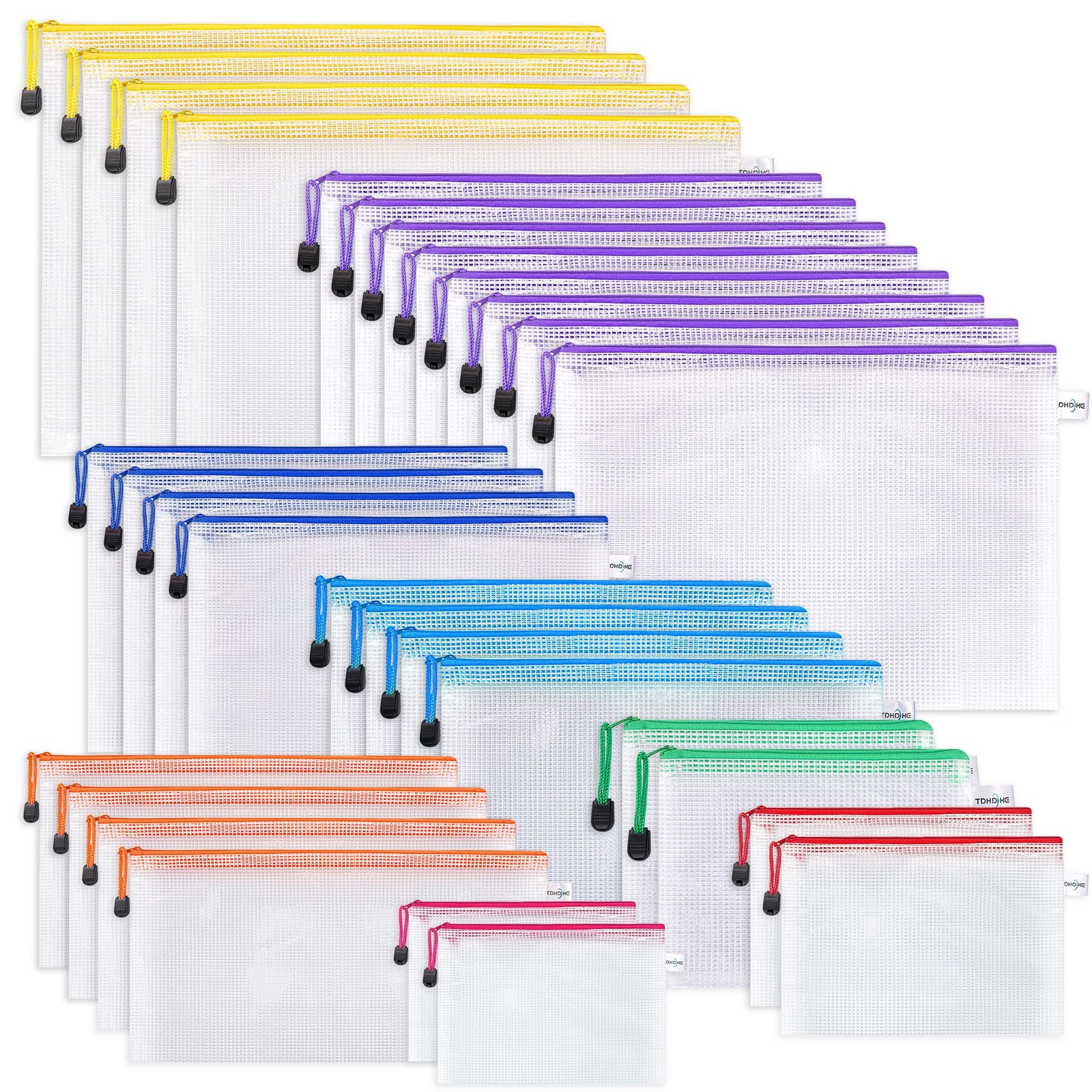Mesh Zipper Pouch 30 PCS Waterproof Bags 8 Sizes 8 Colors Plastic Document
