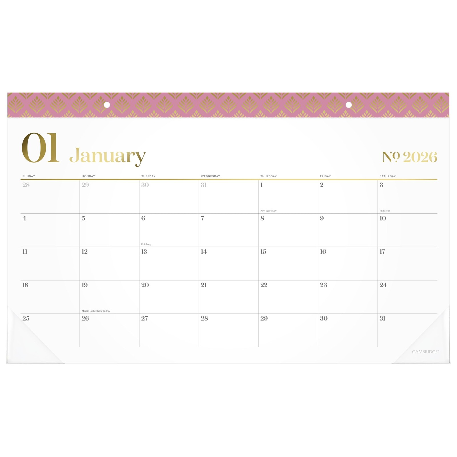 Cambridge 2026 Desk Pad Calendar, Monthly, Cosmetic Pink, Pink