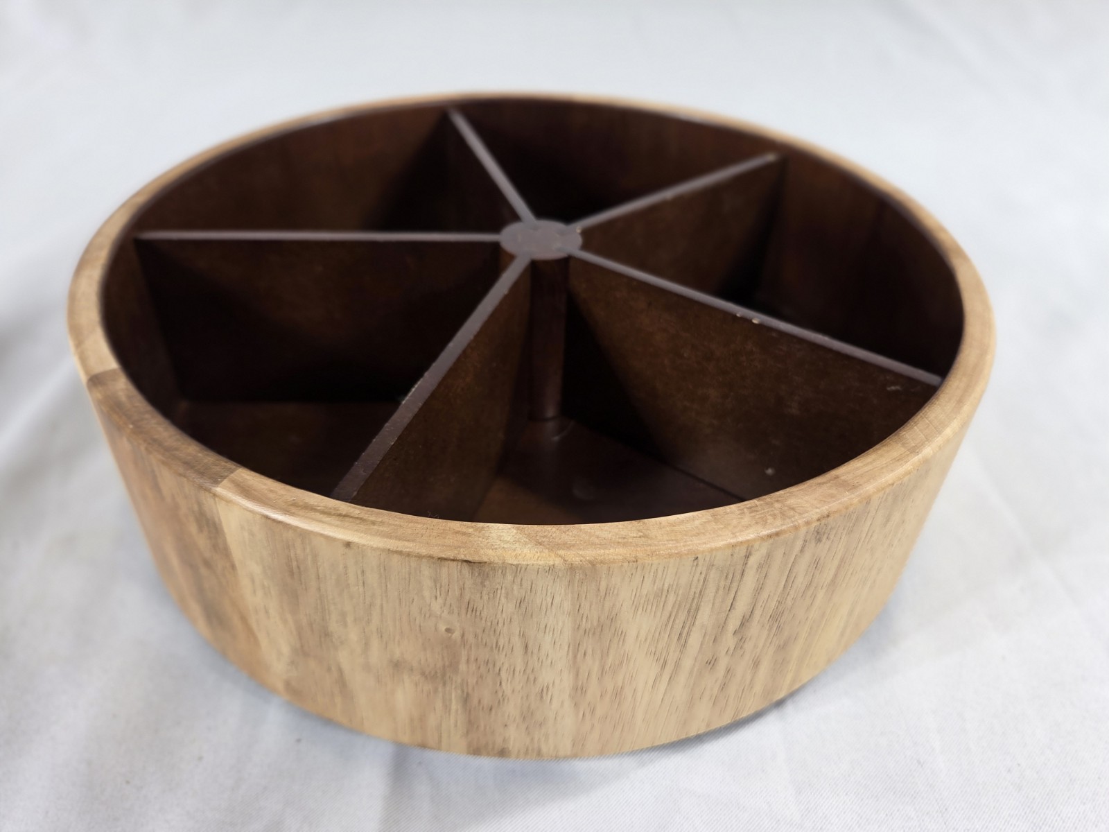 MCM Wood Lazy Susan Organizer Desk Kitchen Spinning Tray Dividers
