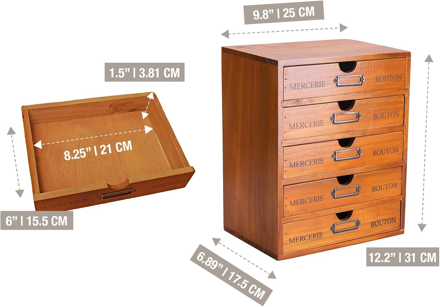 Rustic 5-Drawer Wooden Desk Organizer for Home Office & Craft Storage
