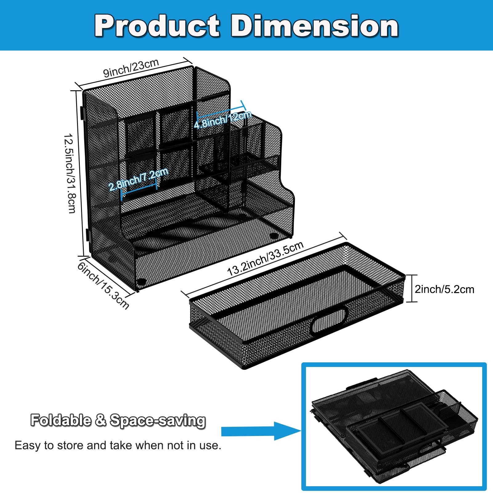 PAG-Mass Desk Organizer with Drawer, Mesh Marker Pen Holder for Desk, Black