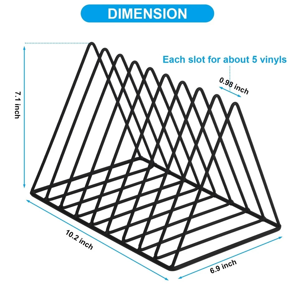 Vinyl Record Holder Storage, 9 Slot Metal Magazine Book Album Display Rack, S…