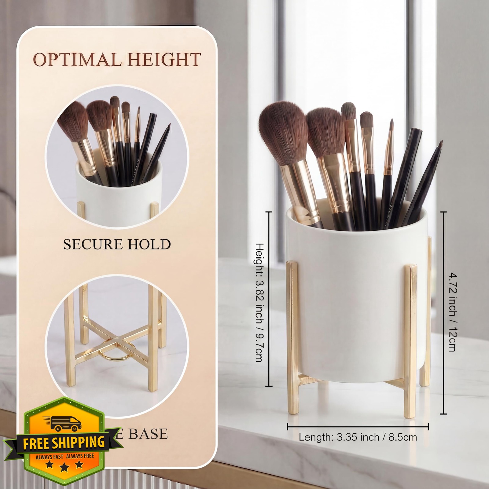 MONOSUGO Ceramic Pen Cup White Black Legs