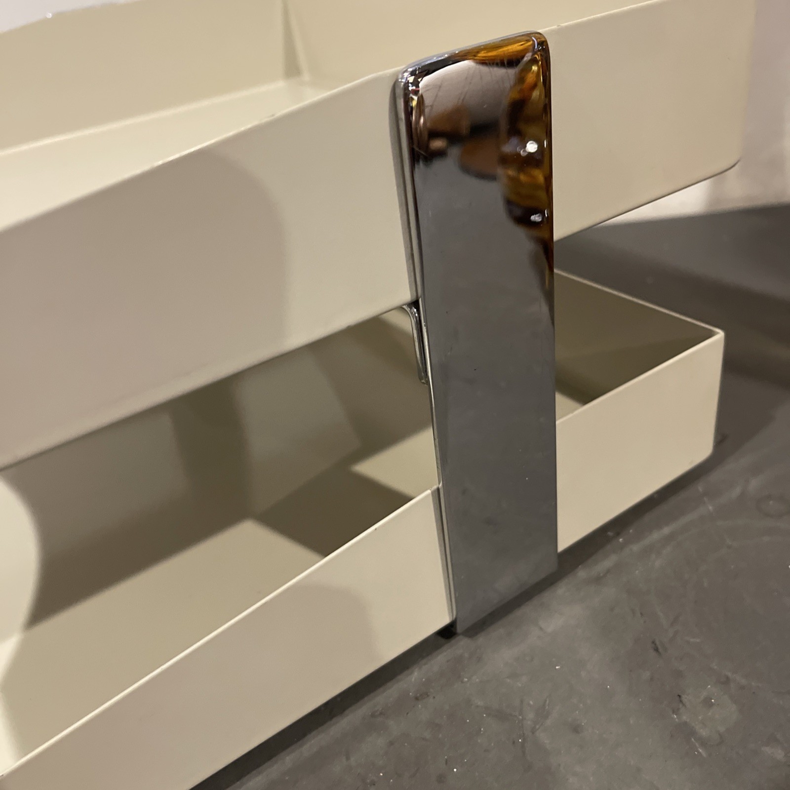 Vintage 2-Tier Metal Paper Tray Desk Organizer Chrome Tan Well-Made Mid-Century