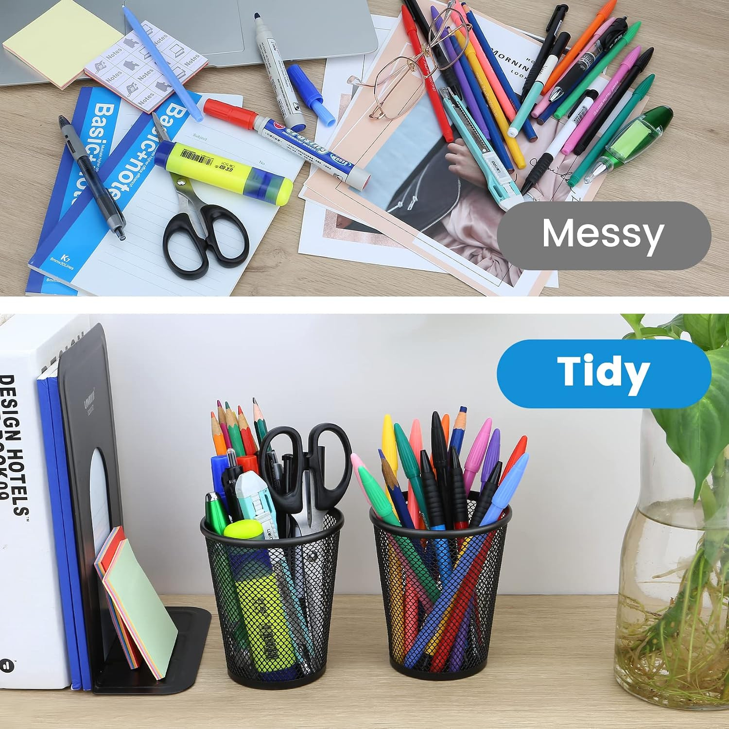 Pen Holder for Desk, Pencil Holder for Desk, 4 Pack Pencil Cup for Pen, Mesh Met