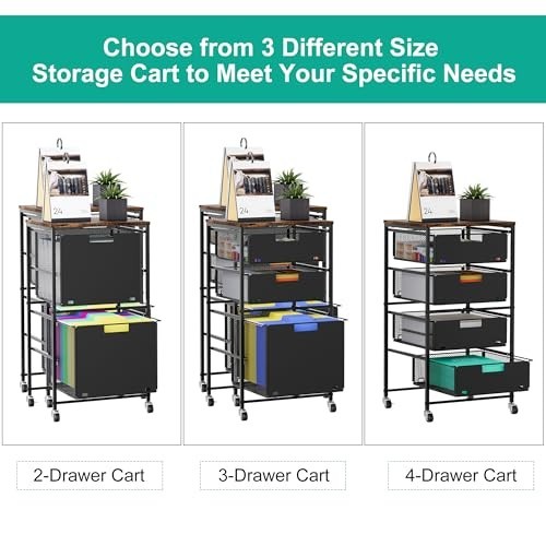 2-Drawer Rolling File Cart with Lockable Wheels, Under Desk Storage Organizer, B