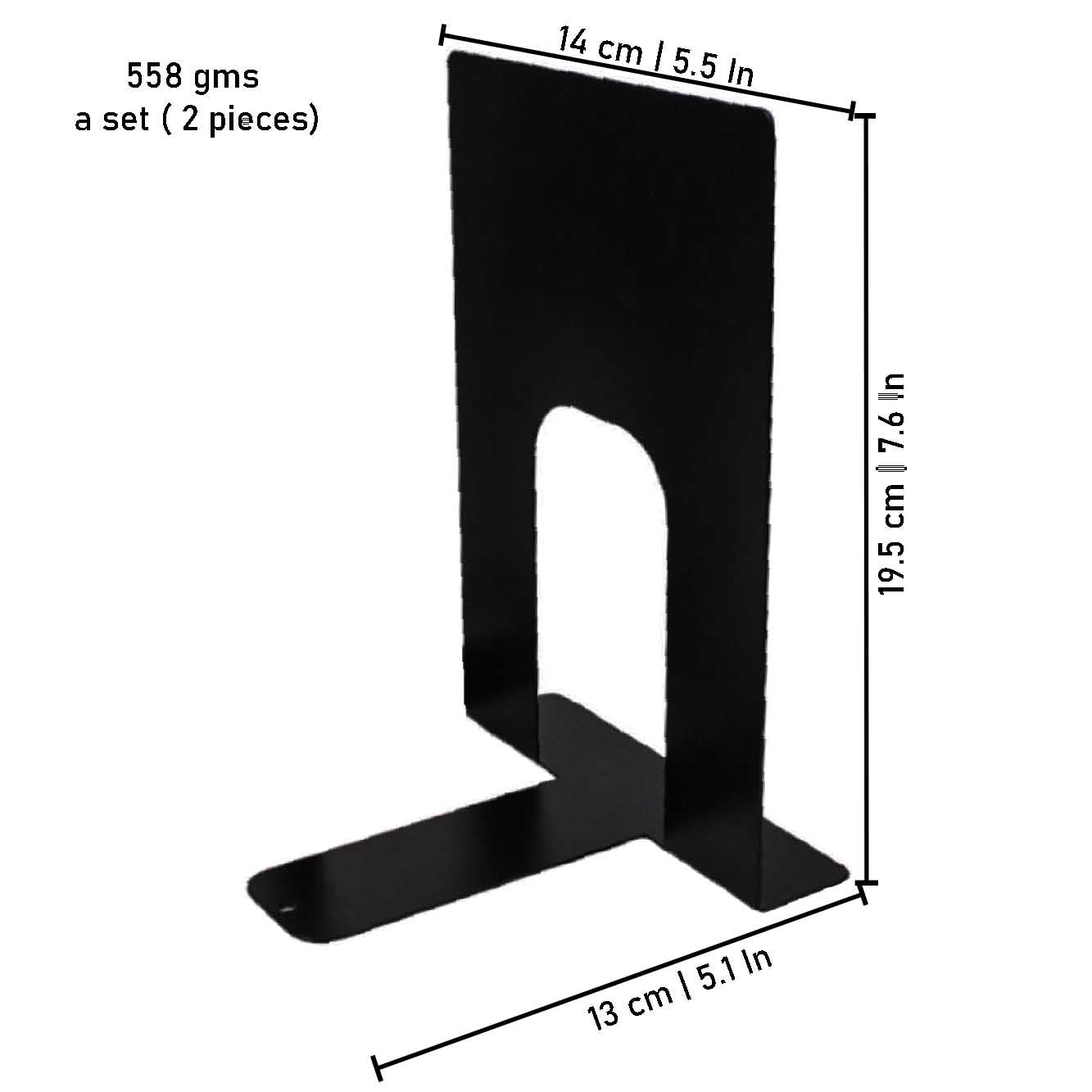 Spillbox Metal Non Slip Bookends Book Shelves | Shelf | Study Standard, Black
