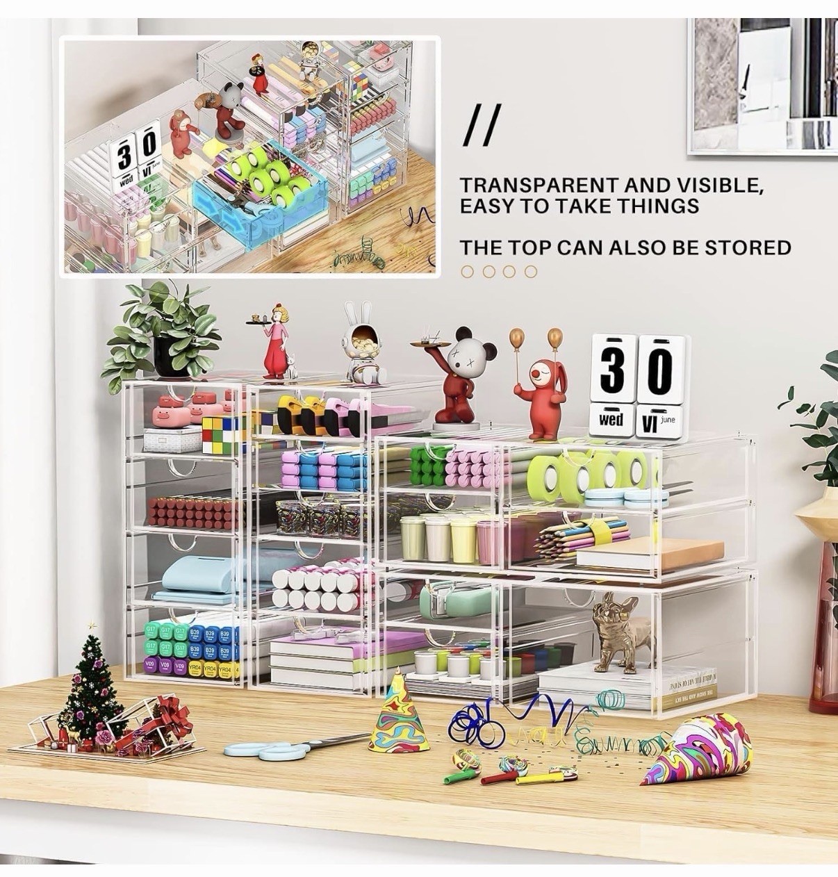16 Drawer Clear Makeup Organizer Desk Storage for Cosmetics Jewelry Pens New