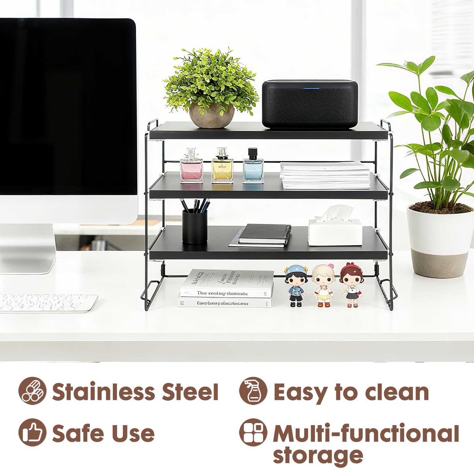 ShellKingdom Desk Shelf Organizer, 3 Tier Desktop Large 3 Tier, Black