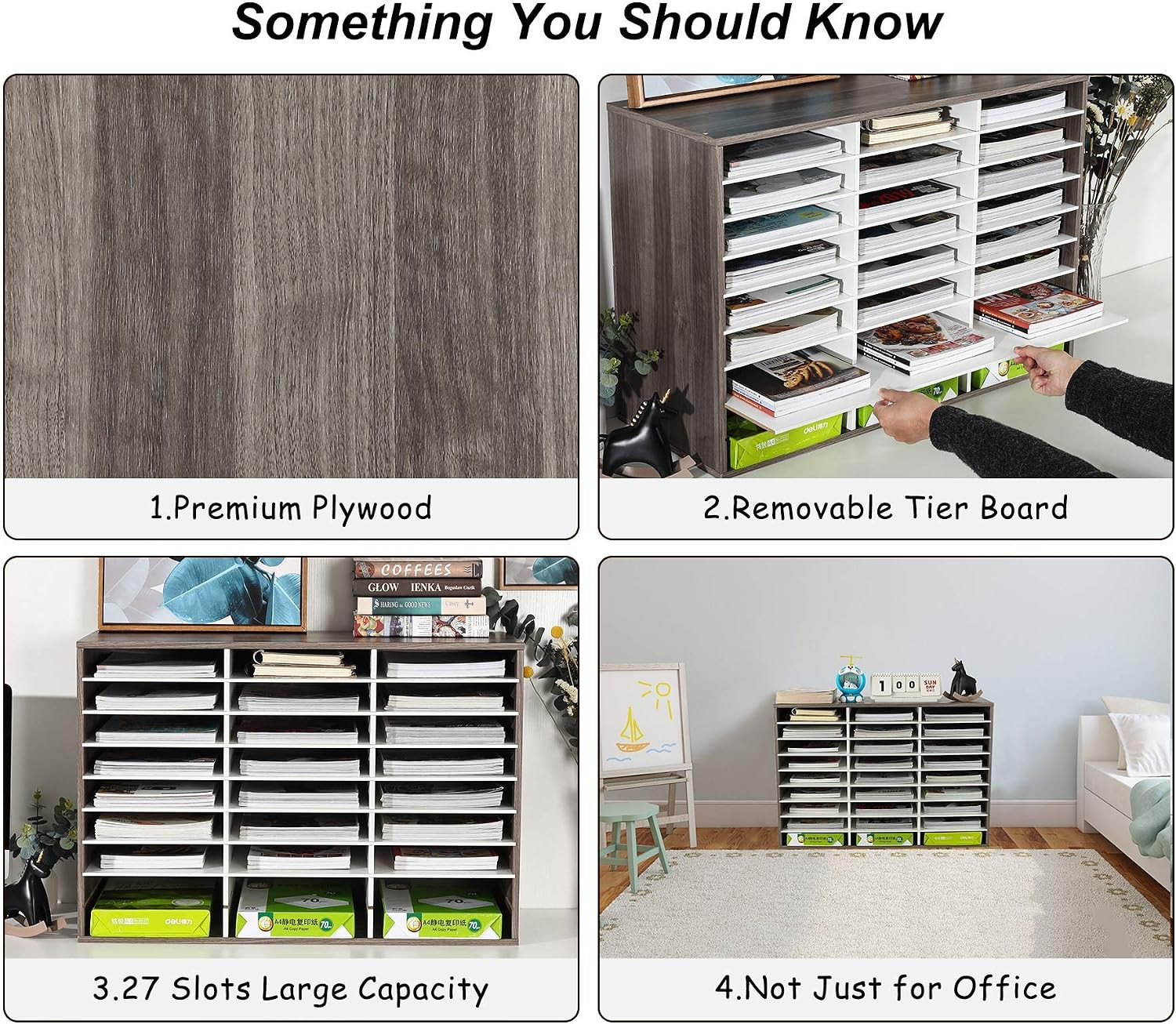 Wood Literature Organizer, 27 Slots Hold 13500 Sheets A4 Papers, Wooden Desk Fil