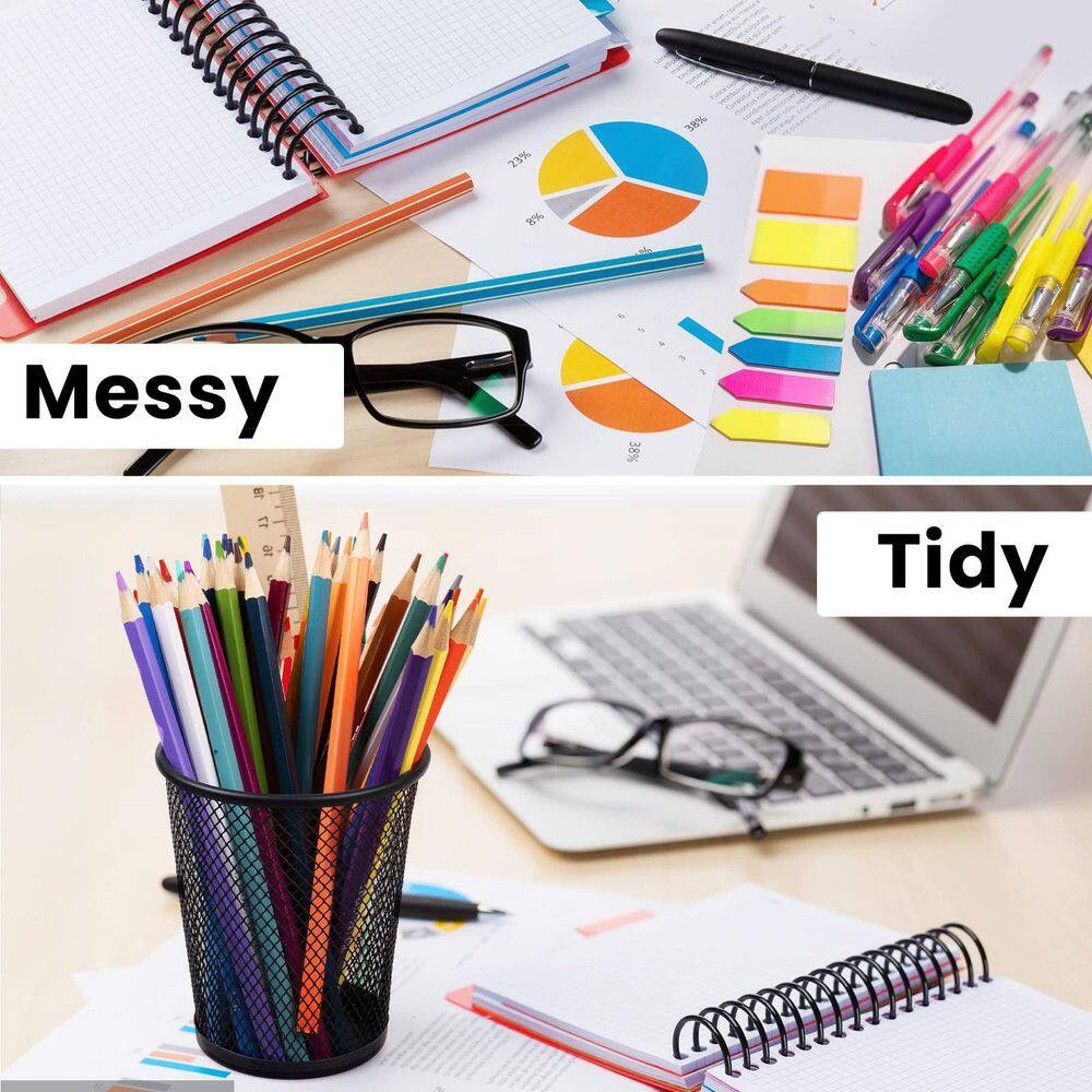 6 Pack Black Mesh Metal Pencil Holder Rustproof Spray Paint Smooth Edges Office