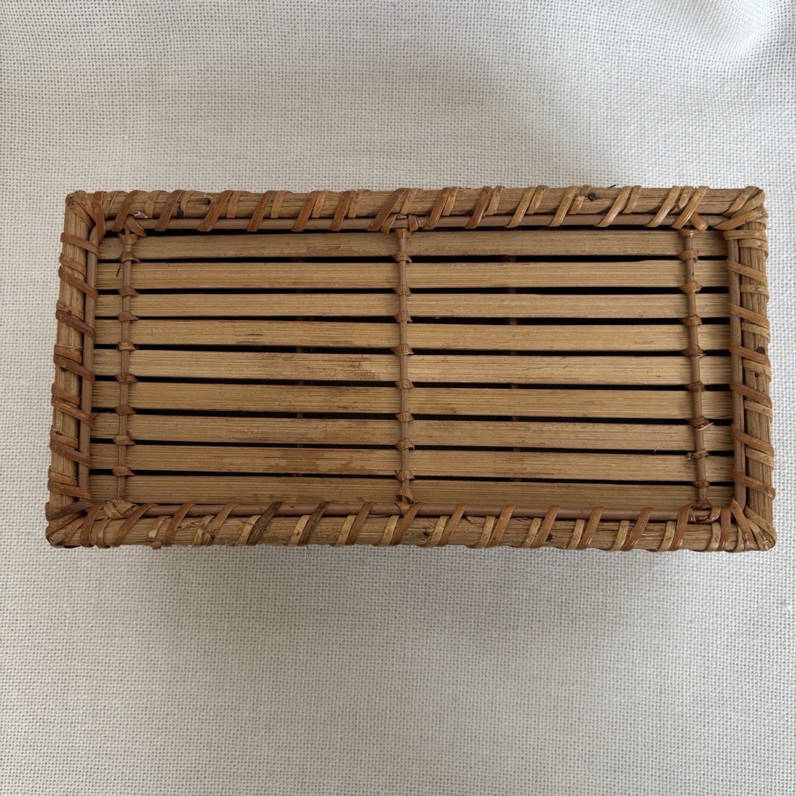 Vintage Woven Rattan Desk Caddy Utensil Holder Organizer