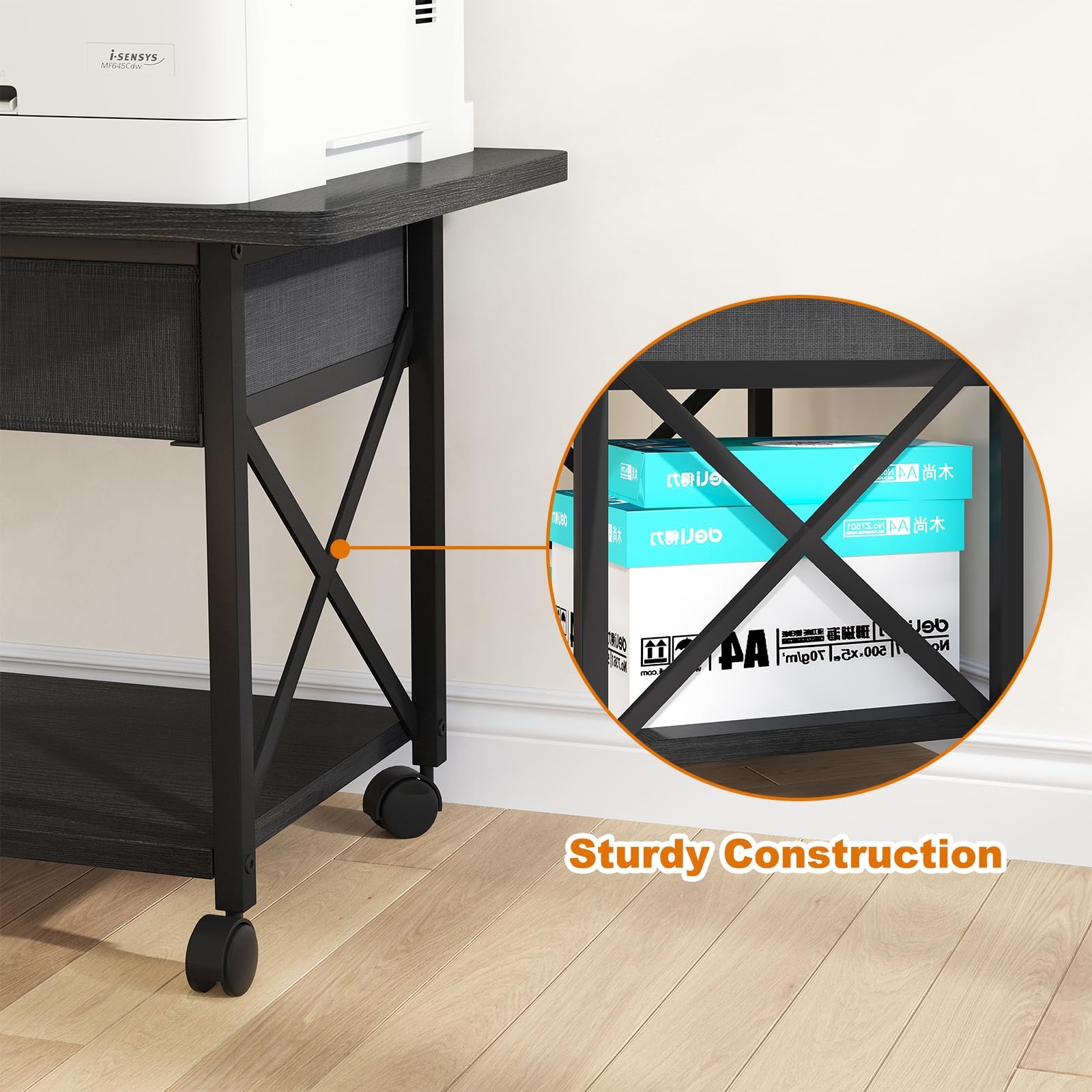 EasyCom 23.6″ x 15.7″ Under Desk Printer Stand with Storage Large, Black