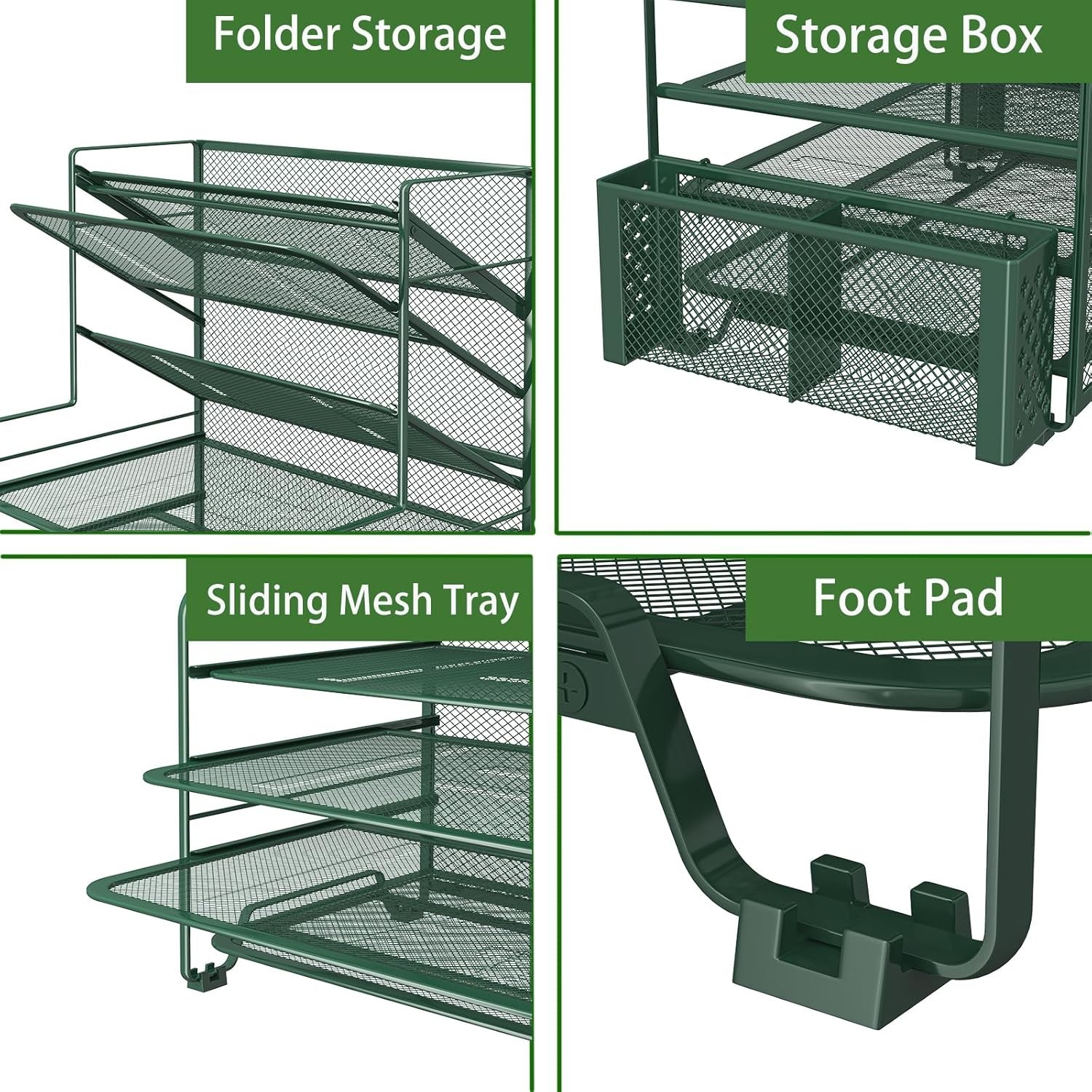 Multifunctional Desk Organizer with 7 Tiers for Papers and Office Supplies Green
