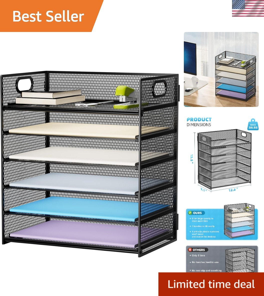 Lightweight 6-Tier Mesh Desk Organizer for Letter Sized Documents – Black Finish