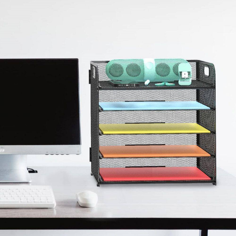 12.5 in X 13.5 in 2 Pack Black Metal Letter Tray 5-Tier Desk Organizer File Pape